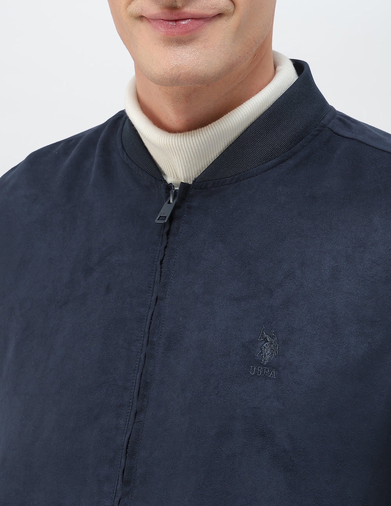 Solid Regular Fit Bomber Jacket Navy - U.S. Polo Assn. India | Large
