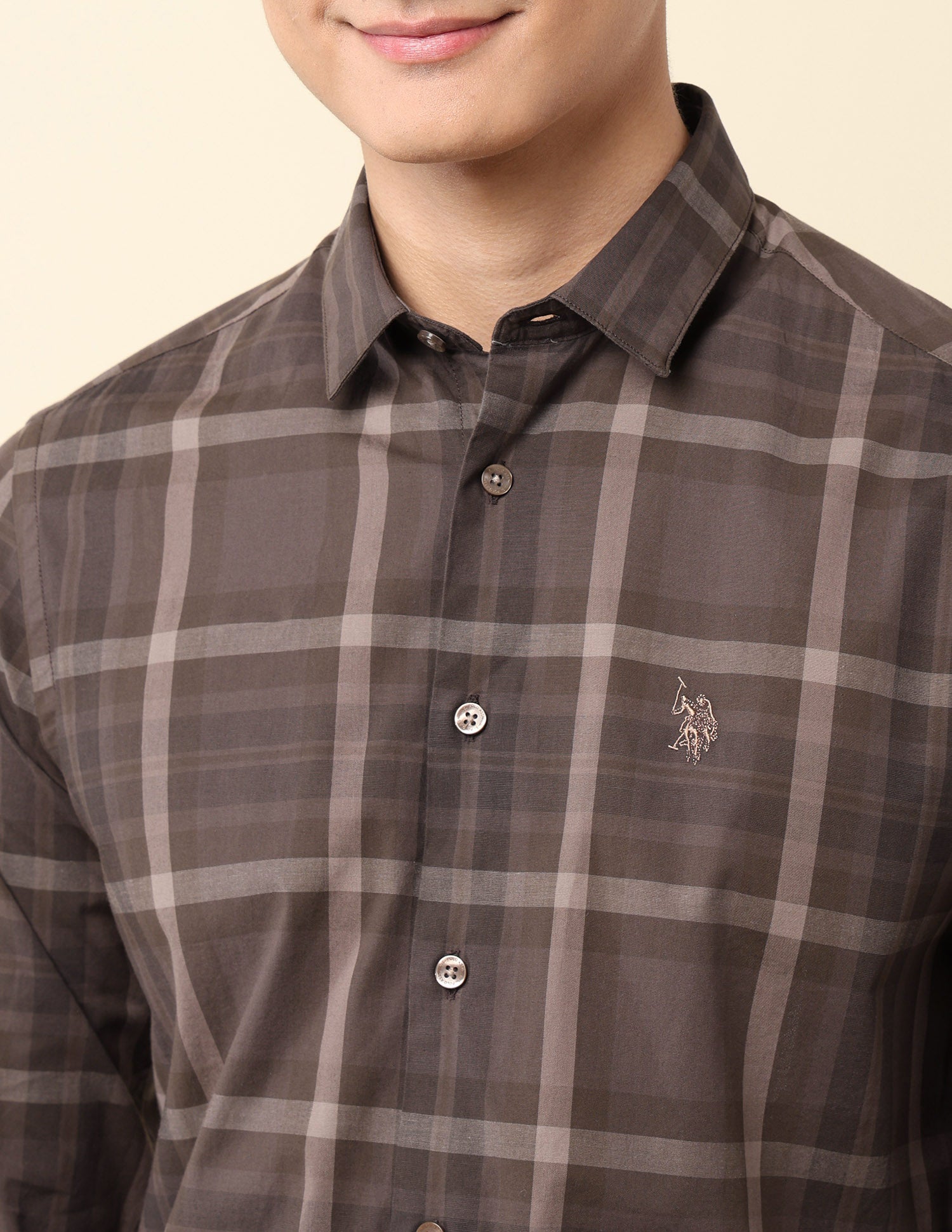 Plaid Checked Tailored Fit Shirt Light Brown - U.S. Polo Assn. India | Large