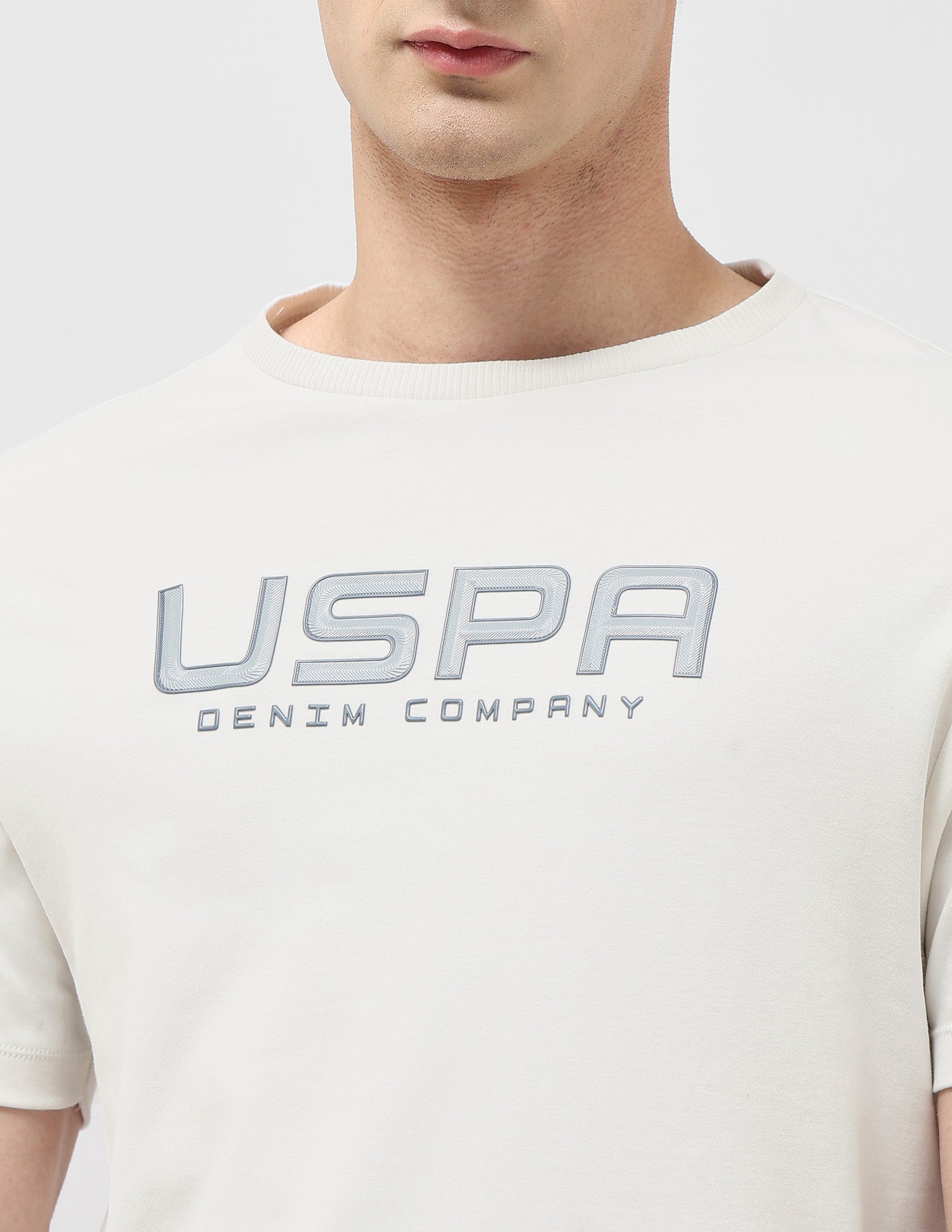 Brand Embossed Monochrome T-Shirt Ivory - U.S. POLO ASSN. | Large