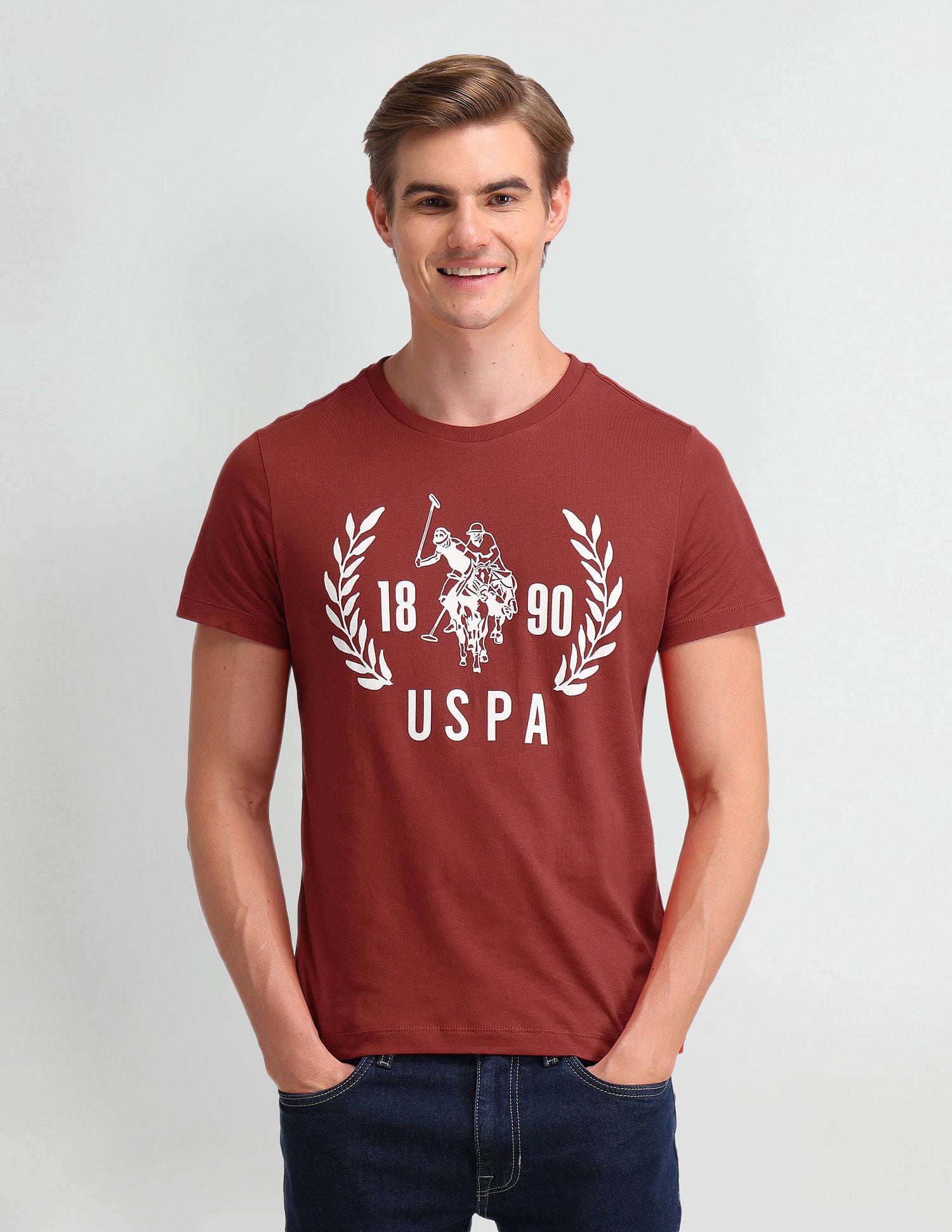 Brand Printed Muscle Fit T-Shirt Rust - U.S. Polo Assn. India | Large