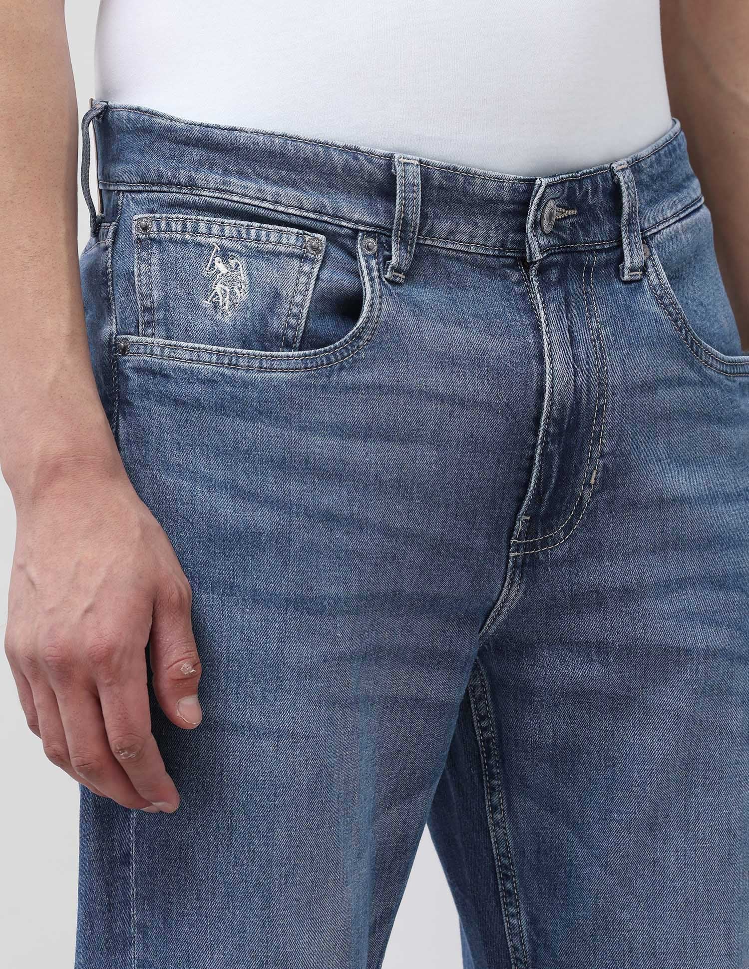 Cole Comfort Cropped Fit Blue Jeans Mid Wash - U.S. POLO ASSN. | Large