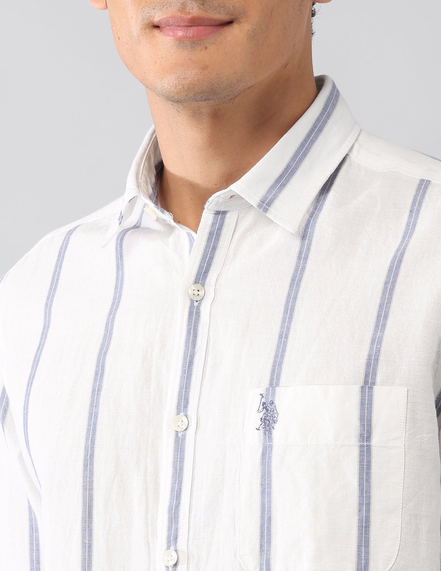 Vertical Striped Poplin Regular Fit Shirt White - U.S. Polo Assn. India | Large