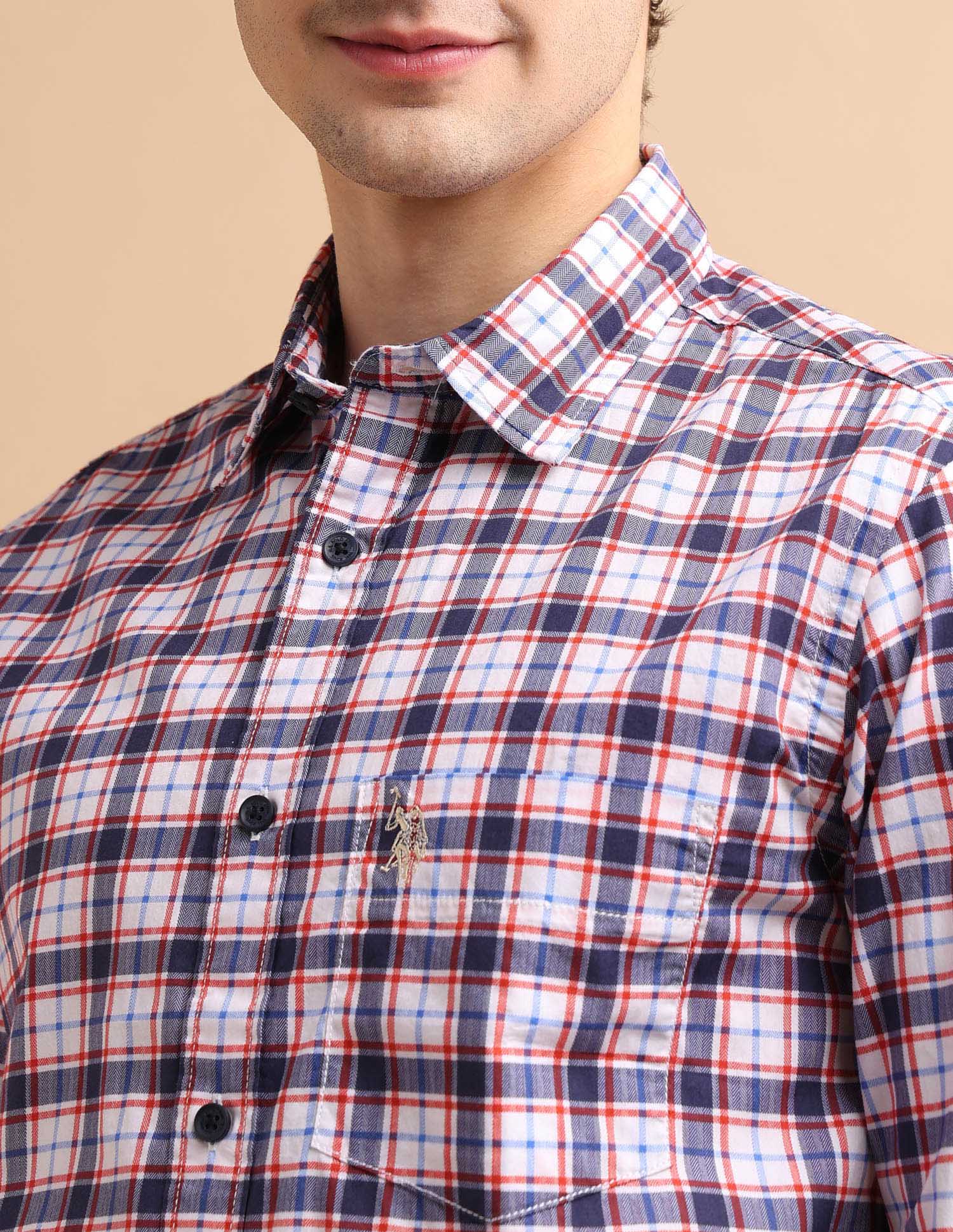 Tartan Herringbone Shirt Blue - U.S. POLO ASSN. | Large