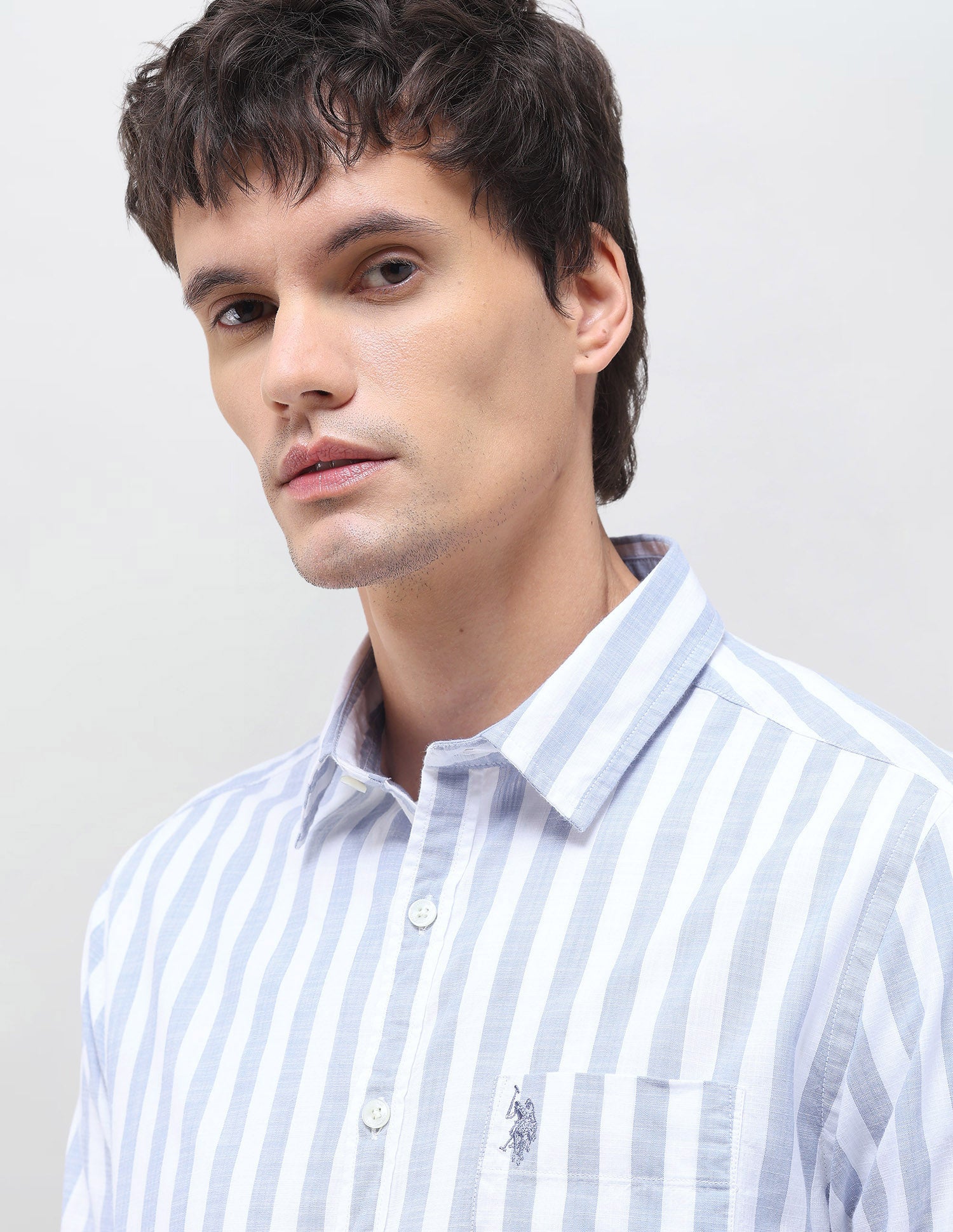 Vertical Striped Regular Fit Shirt Light Blue - U.S. Polo Assn. India | Large