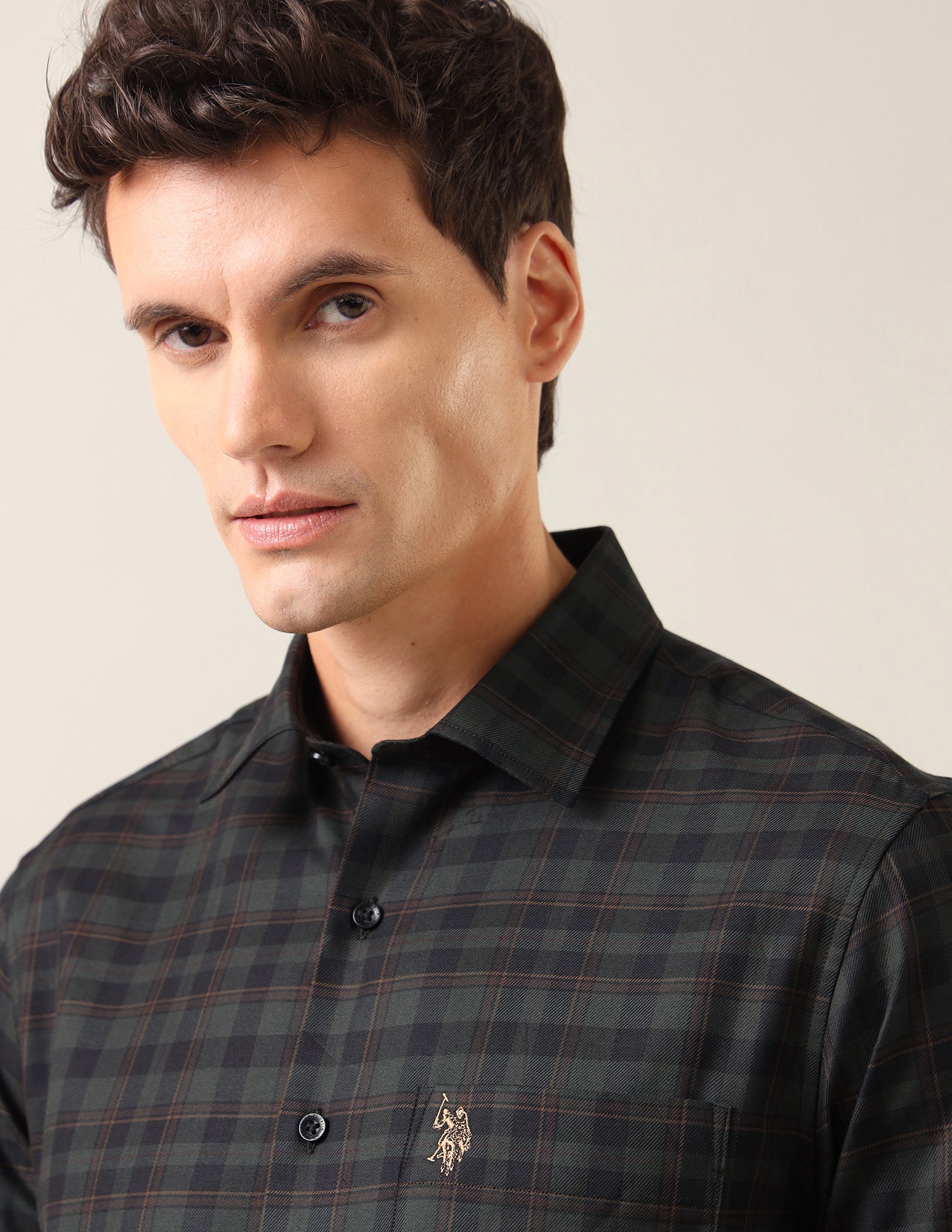 Grid Tattersall Checked Twill Shirt Green - U.S. Polo Assn. India | Large
