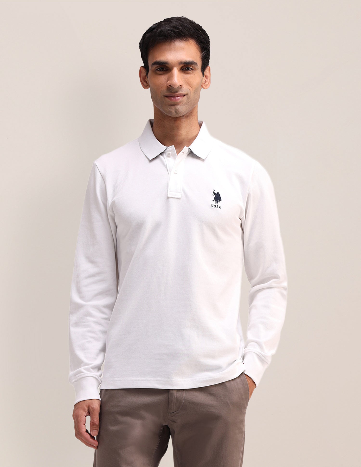 Solid Cotton Muscle Fit Polo Shirt White - U.S. Polo Assn. India | Large