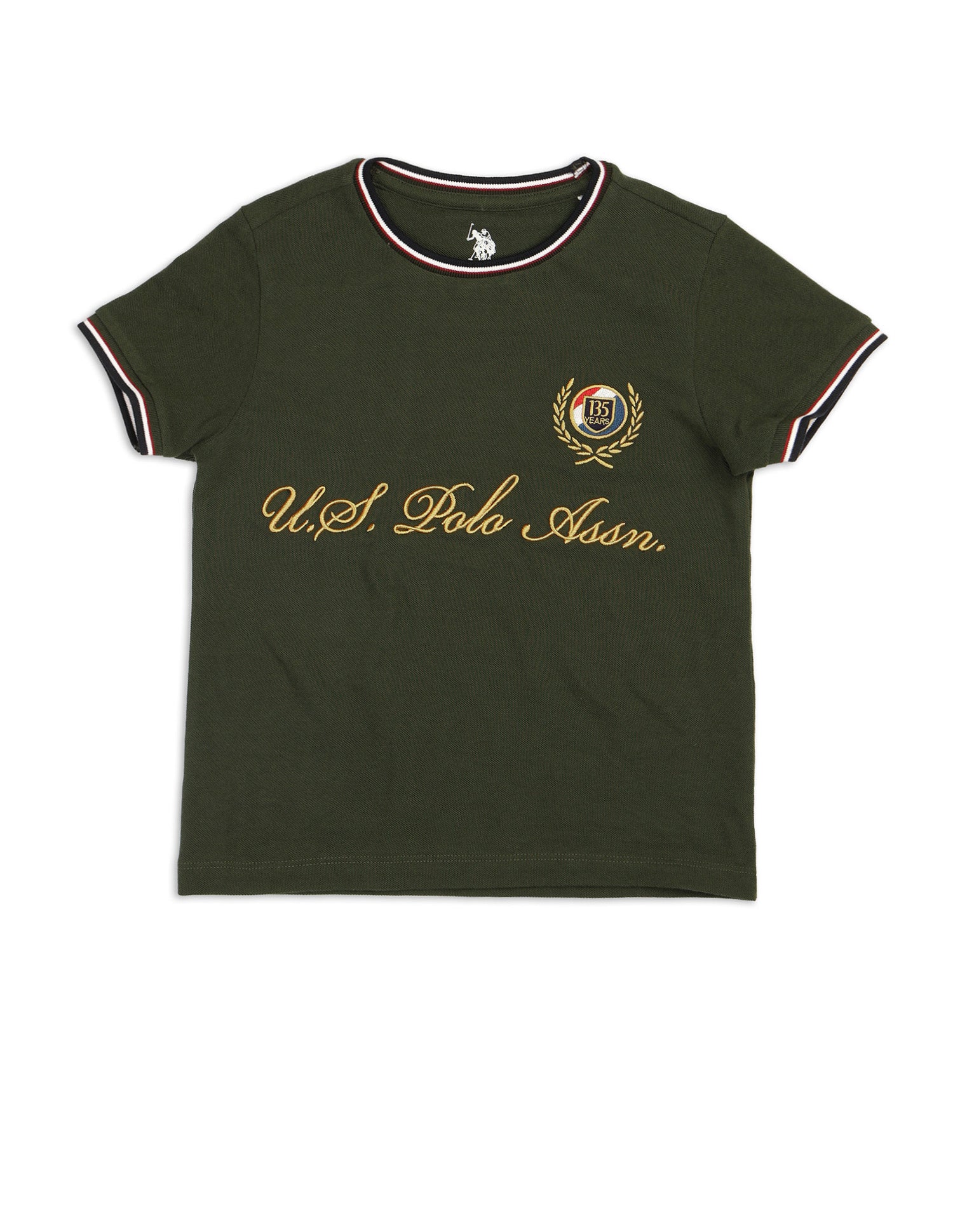 Boys Brand Embroidered Pure Cotton T Shirt Olive - U.S. POLO ASSN. | Large