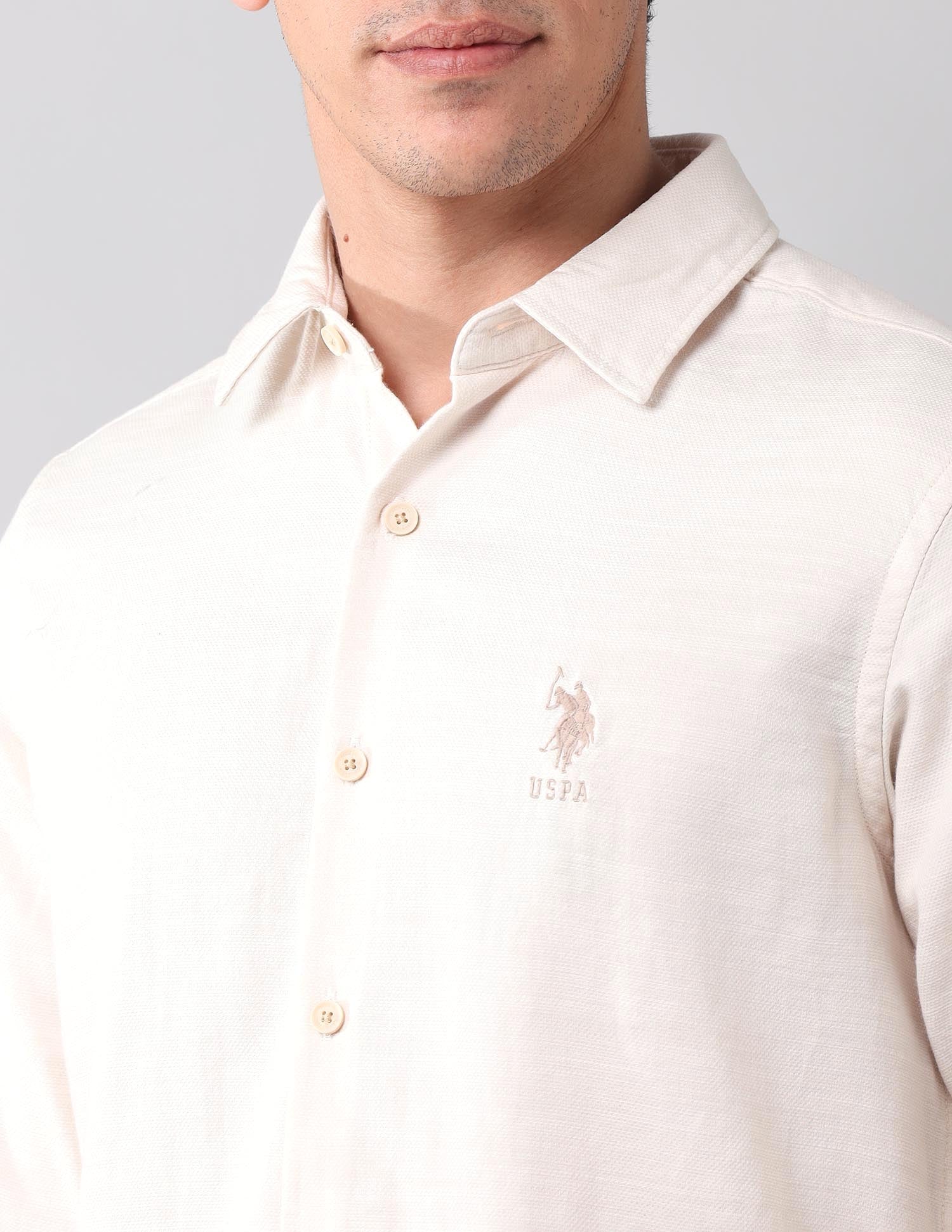 Solid Dobby Shirt Beige - U.S. Polo Assn. India | Large