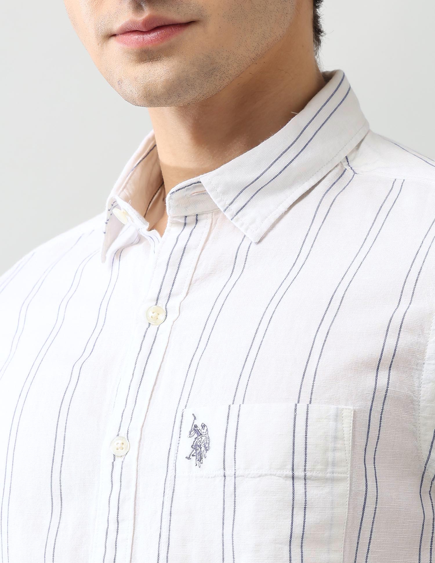 Vertical Striped Regular Fit Poplin Shirt White - U.S. Polo Assn. India | Large