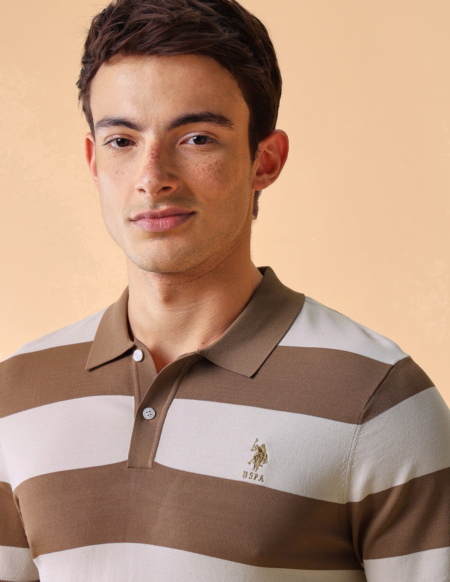 Horizontal Striped Slim Fit Polo Shirt Beige - U.S. Polo Assn. India | Large