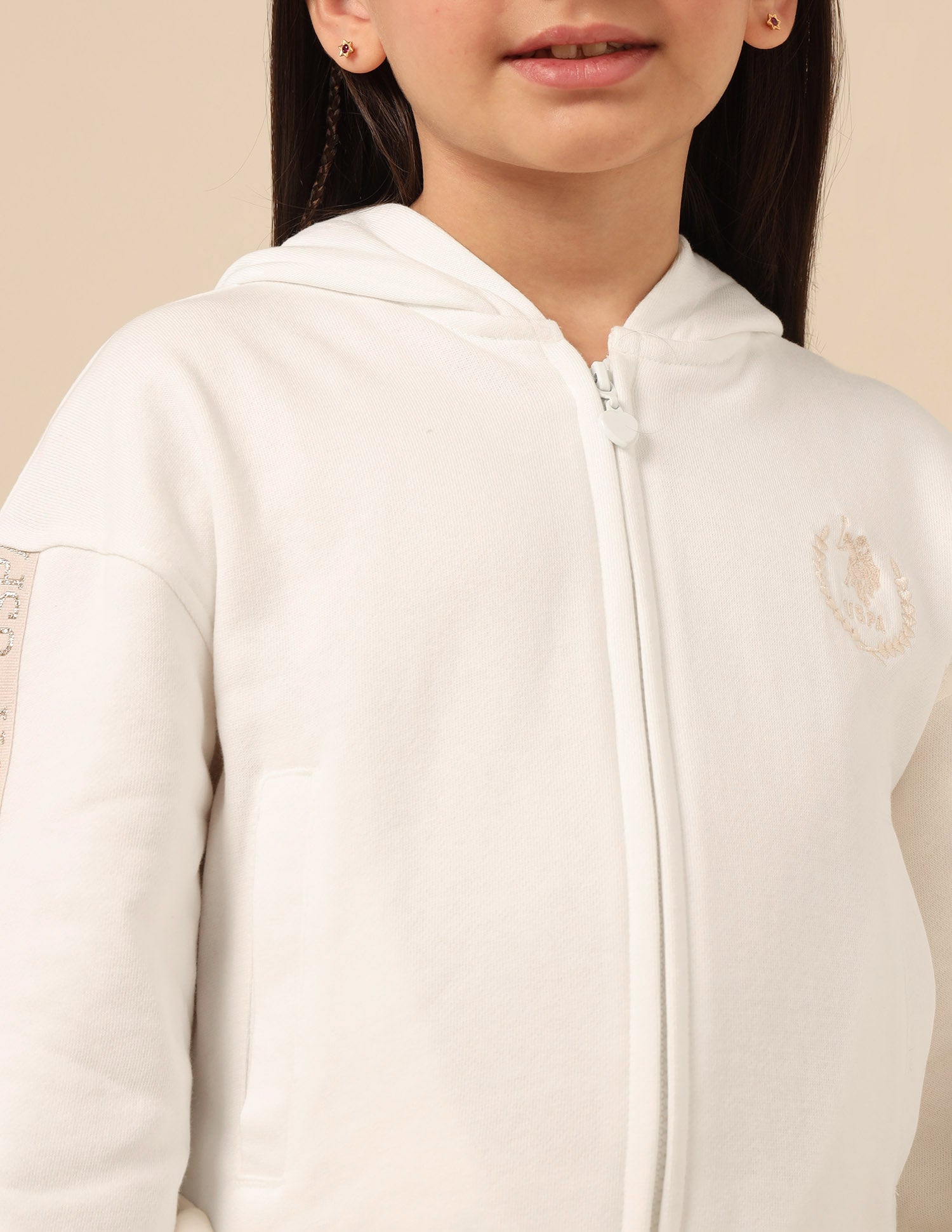Girls Solid Regular Fit Sweatshirt Off White - U.S. POLO ASSN. | Large