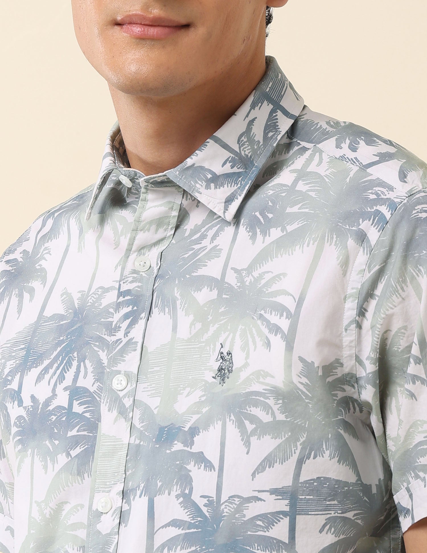 Tropical Printed Pure Cotton Shirt Green - U.S. Polo Assn. India | Large