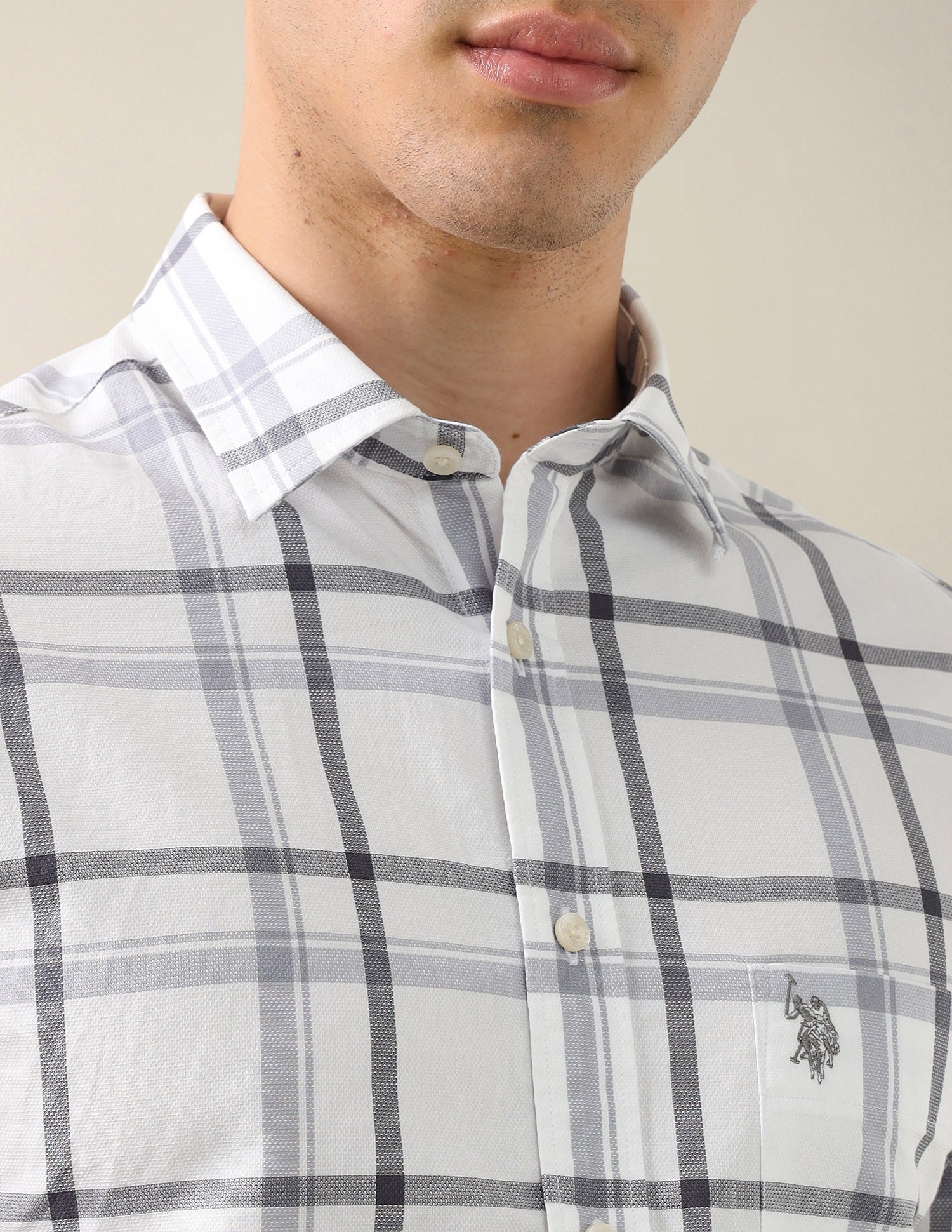 Grid Tattersall Checked Tailored Fit Shirt Grey - U.S. Polo Assn. India | Large