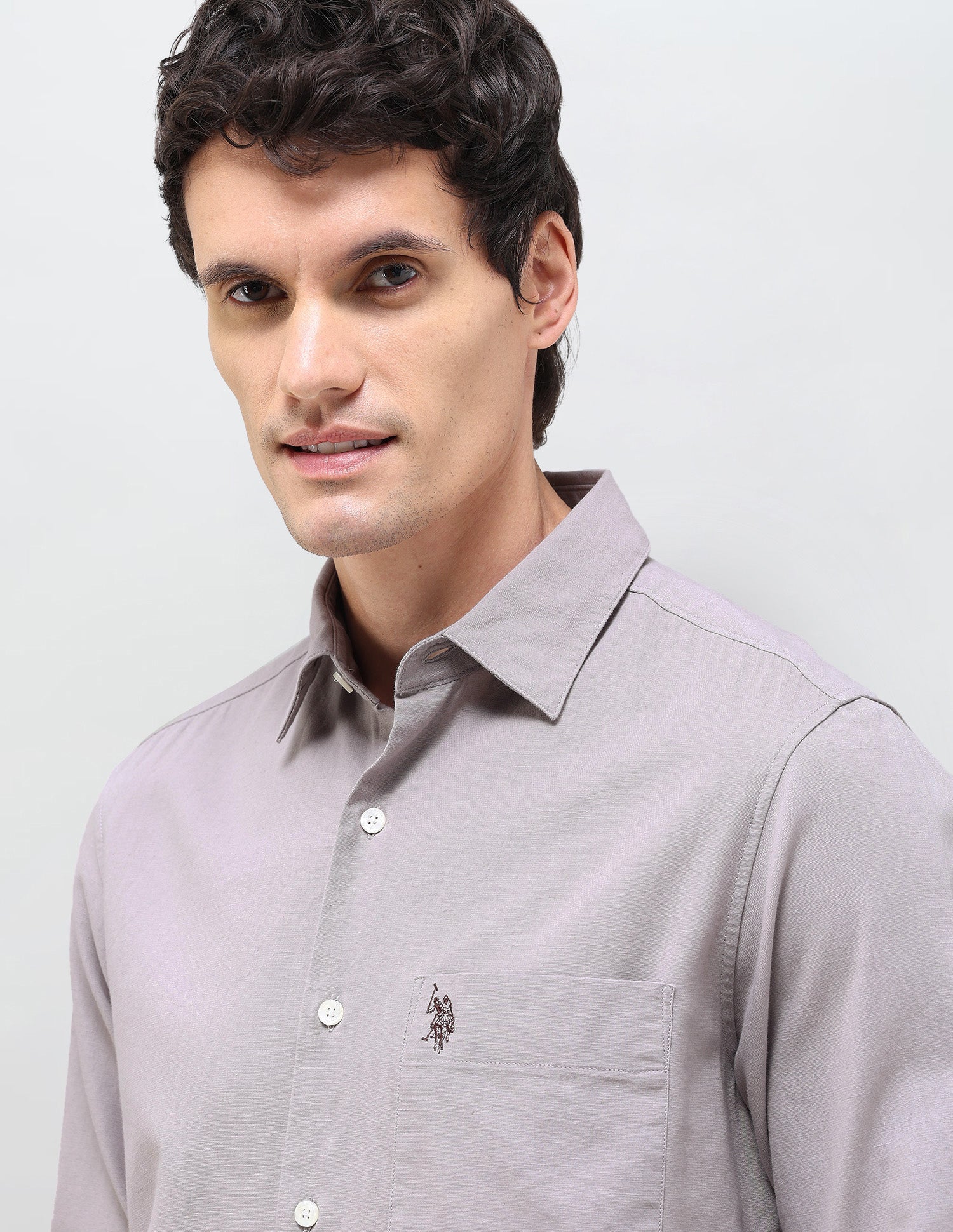 Solid Tailored Fit Shirt Light Grey - U.S. Polo Assn. India | Large