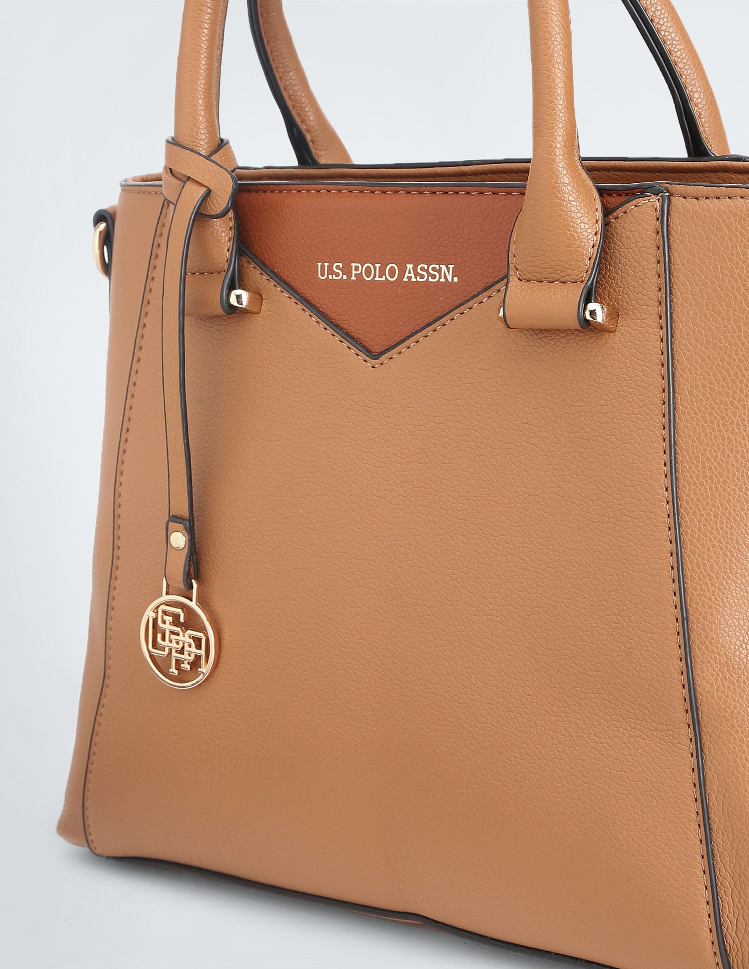 Contrast Panel Structured Handbag Beige - U.S. POLO ASSN. | Large