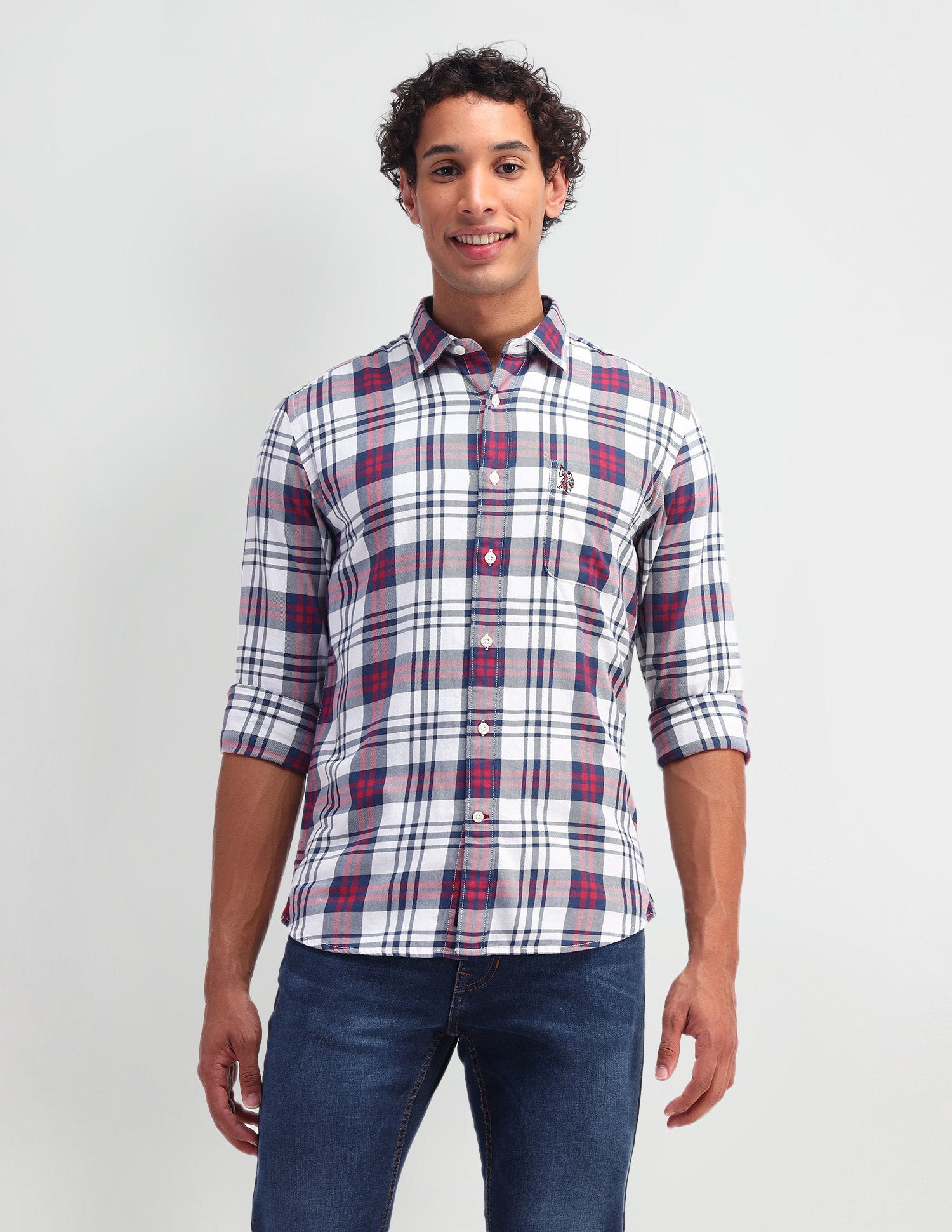 Slim Fit Madras Checked Shirt Navy - U.S. Polo Assn. India | Large