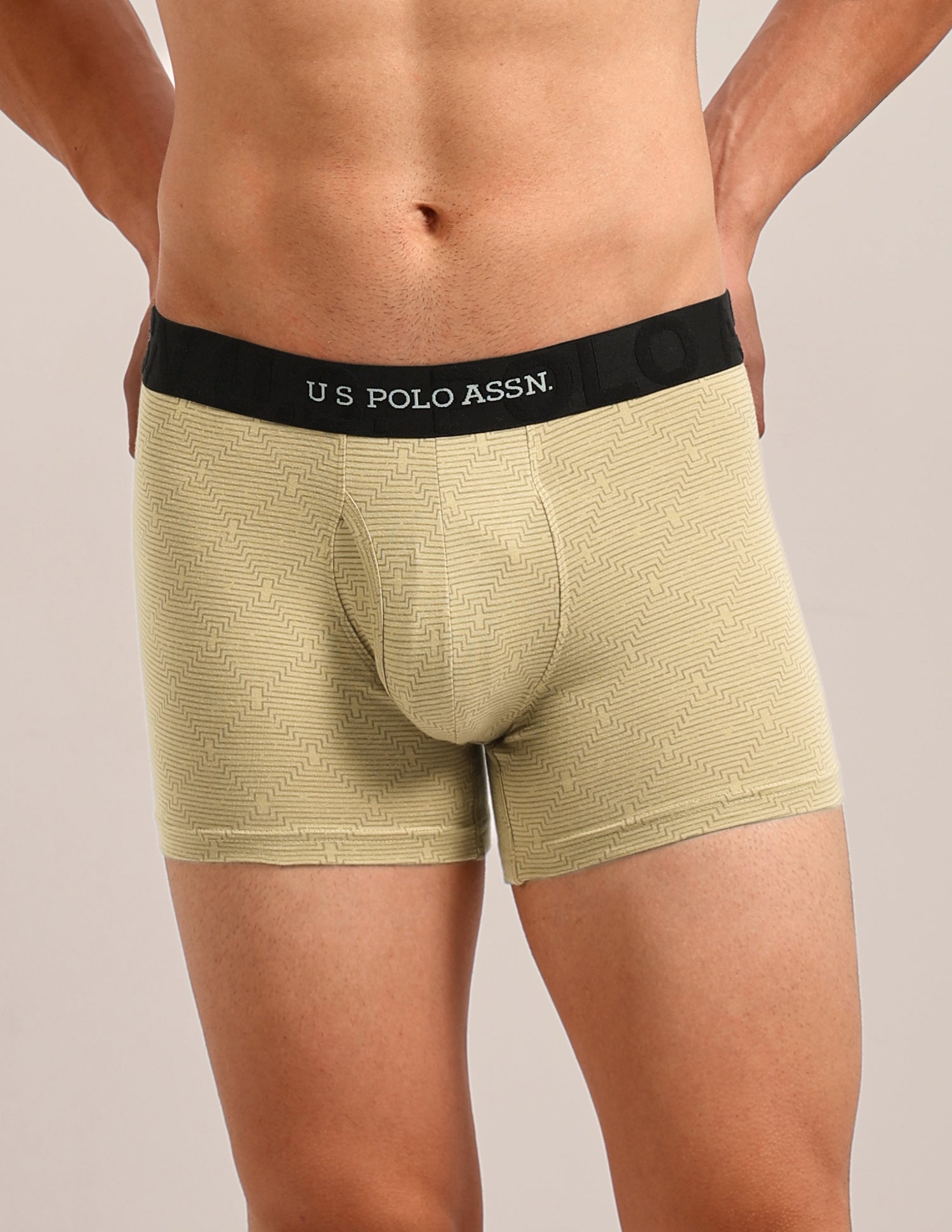 Printed Cotton Stretch Essential OET22 Long Trunk - Pack Of 2 Pale Olive Green/Bracken - U.S. Polo Assn. India | Large