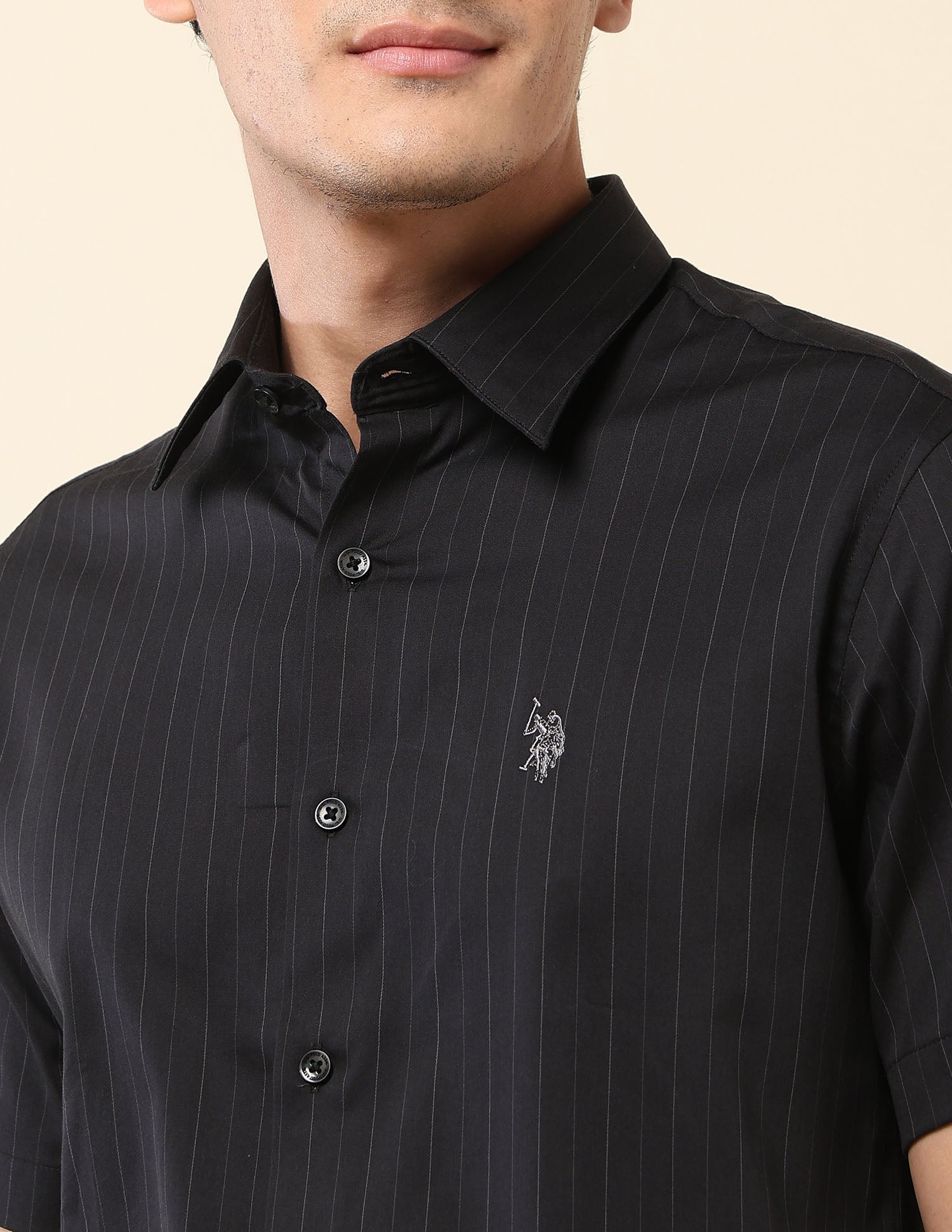 Pinstriped Tailored Fit Shirt Black - U.S. POLO ASSN. | Large
