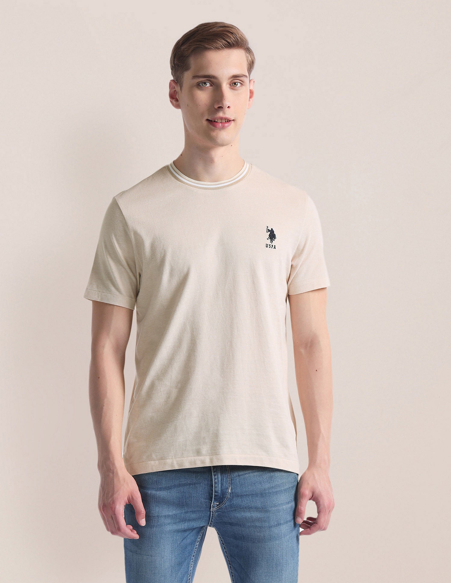 Heathered Slim T-Shirt Beige - U.S. Polo Assn. India | Large