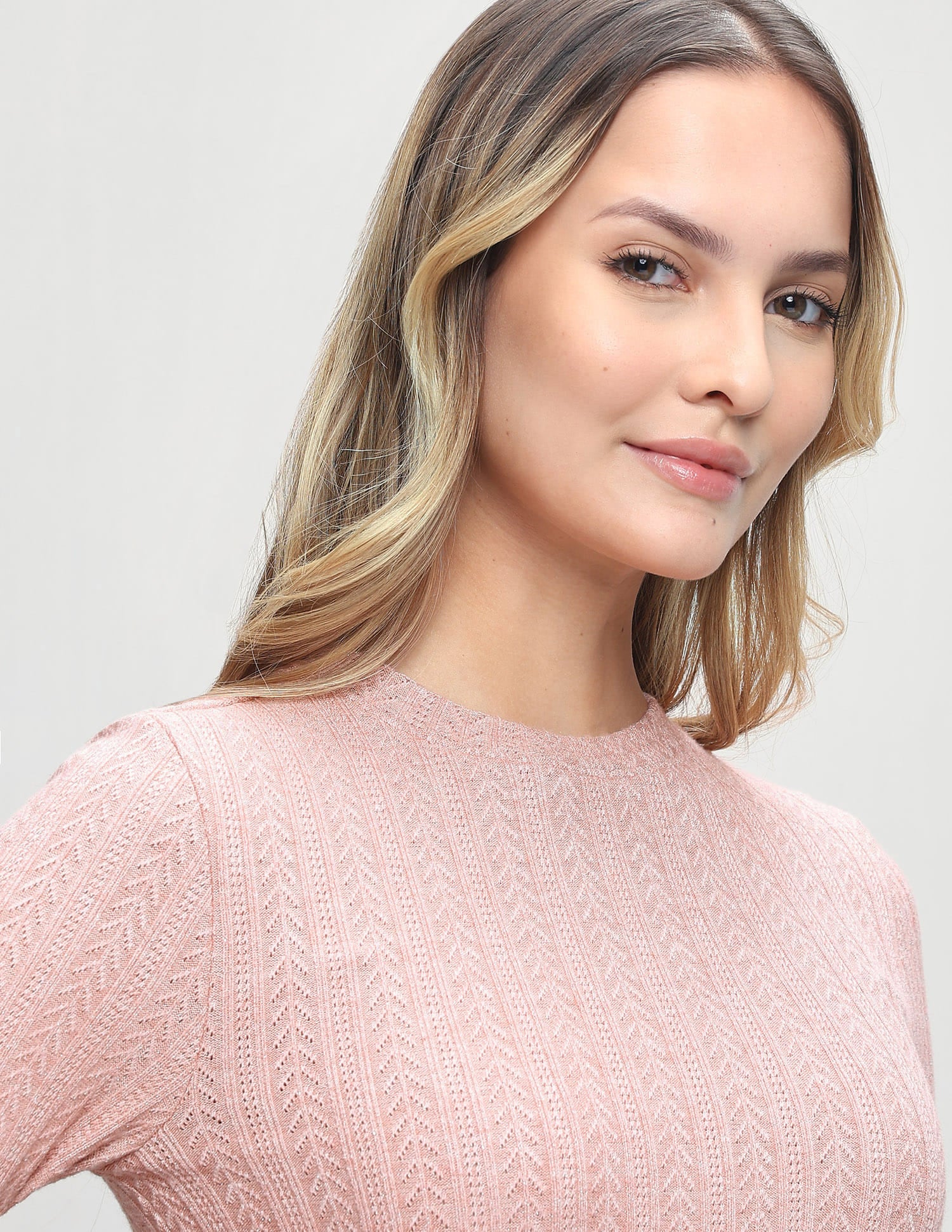 Patterned Knit Fitted Top Light Pink - U.S. Polo Assn. India | Large