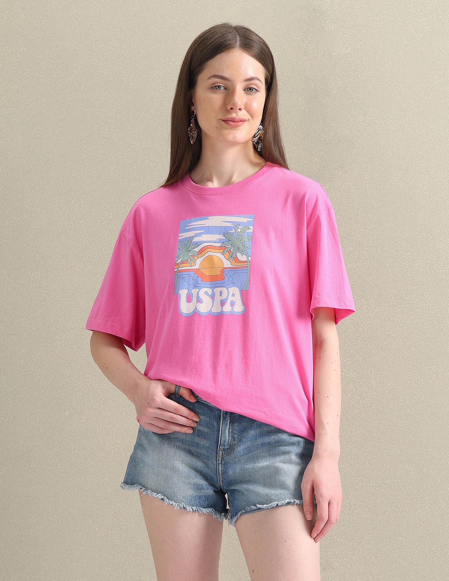 Graphic Print Boyfriend T-Shirt Pink - U.S. POLO ASSN. | Large