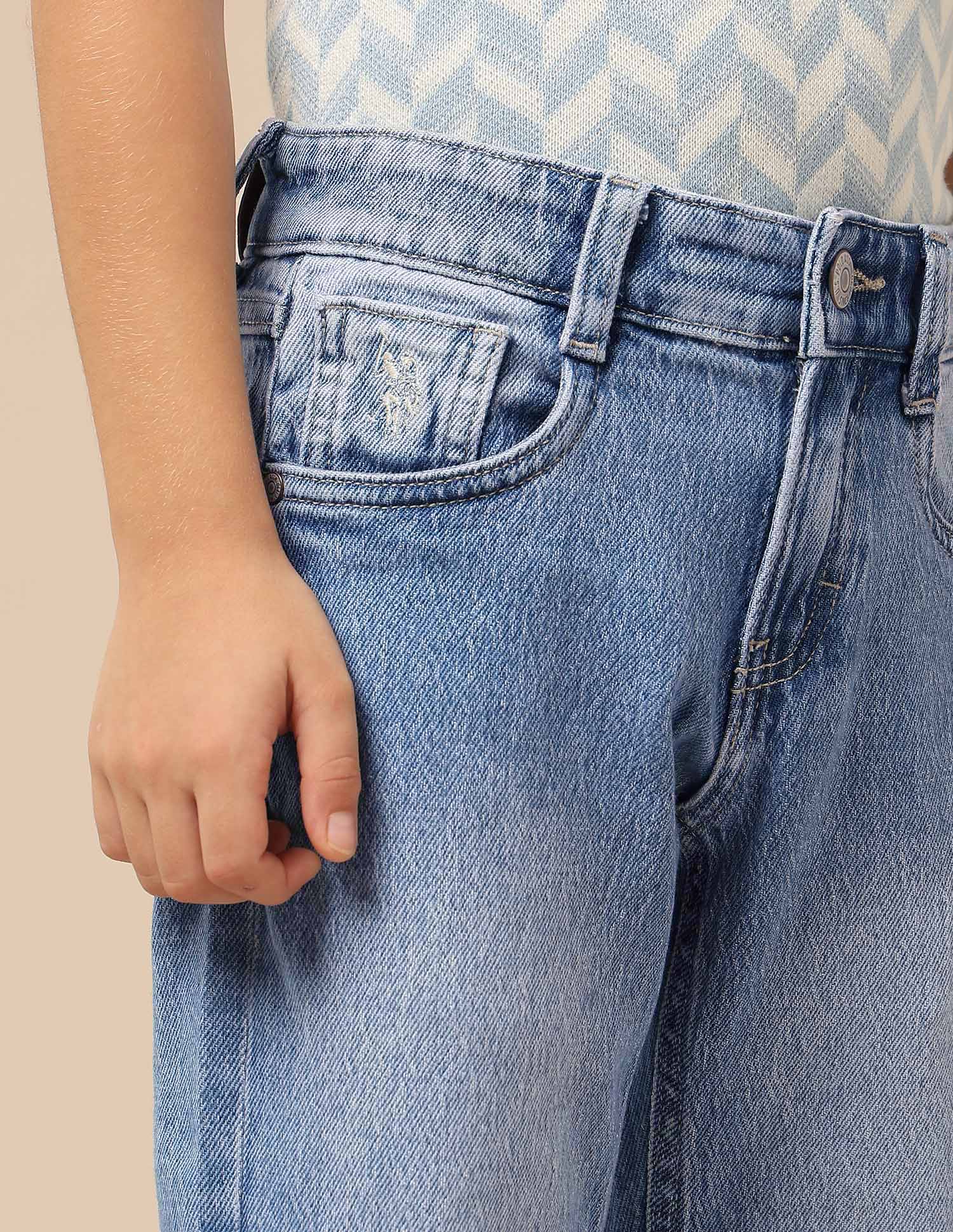 Boys Stone Washed Relaxed Fit Jeans Light Blue - U.S. POLO ASSN. | Large