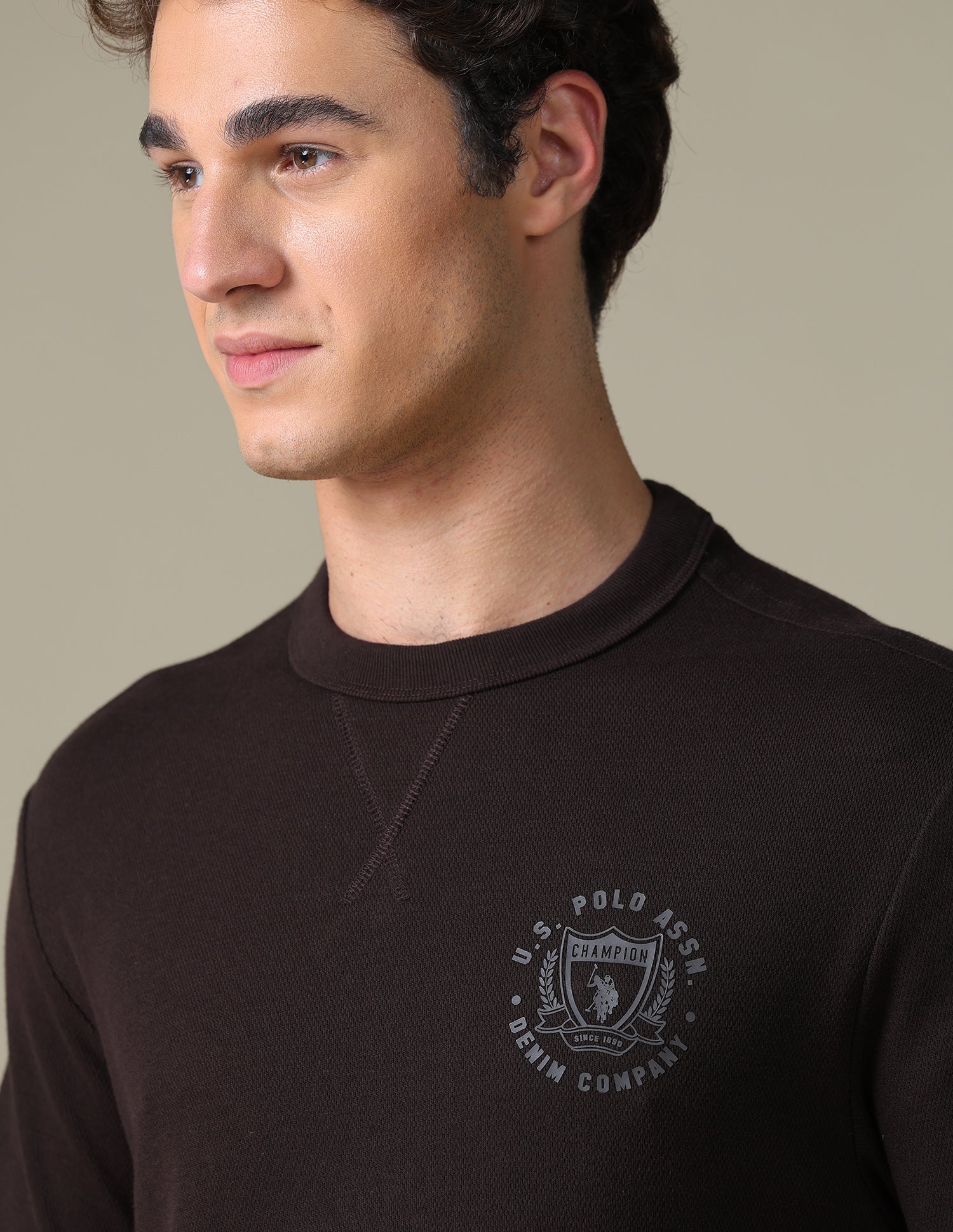 Solid Slim Fit T-Shirt Dark Brown - U.S. Polo Assn. India | Large