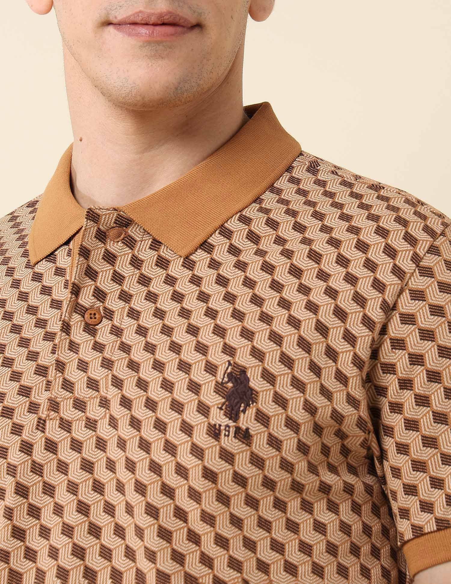 All-Over Printed Slim Fit Polo Shirt Brown - U.S. Polo Assn. India | Large