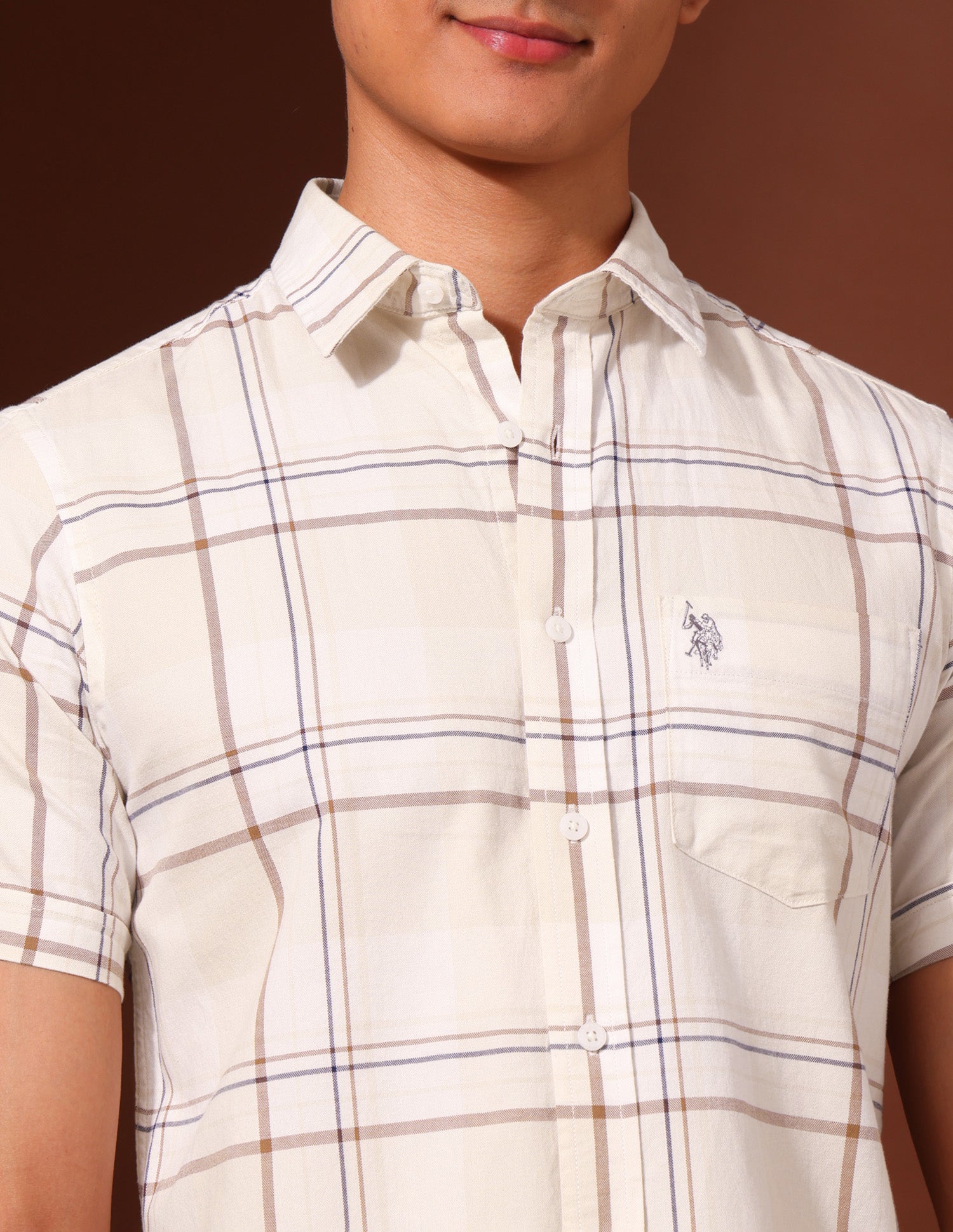 Grid Tattersall Checked Pure Cotton Shirt Ecru - U.S. Polo Assn. India | Large