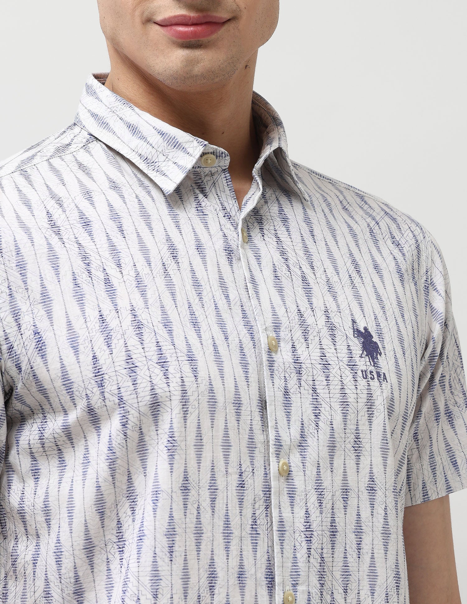 Pure Cotton All Over Printed Shirt Ivory - U.S. POLO ASSN. | Large