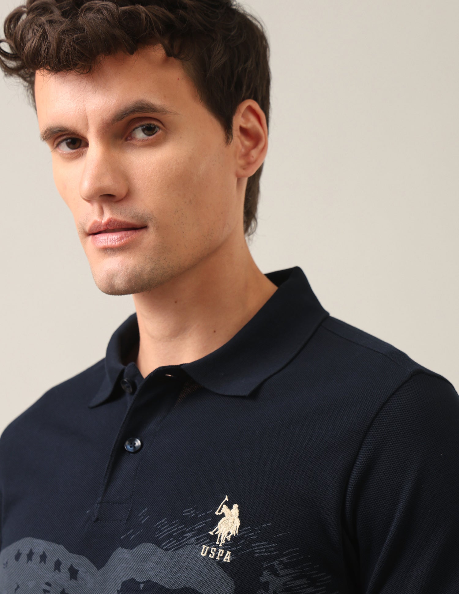 Graphic Printed Slim Fit Polo Shirt Navy - U.S. Polo Assn. India | Large