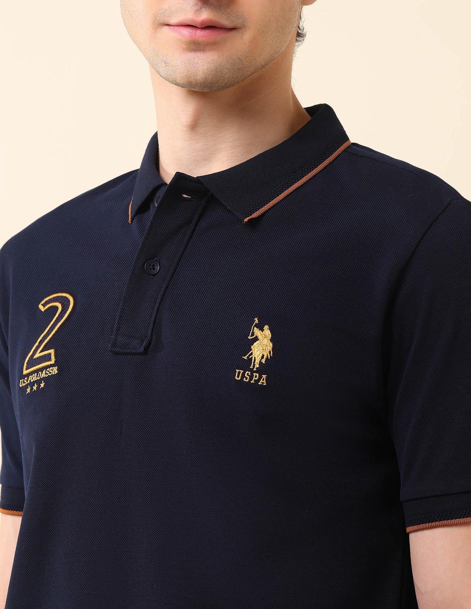 Brand Appliqued Gold Cup Polo Shirt Navy - U.S. Polo Assn. India | Large