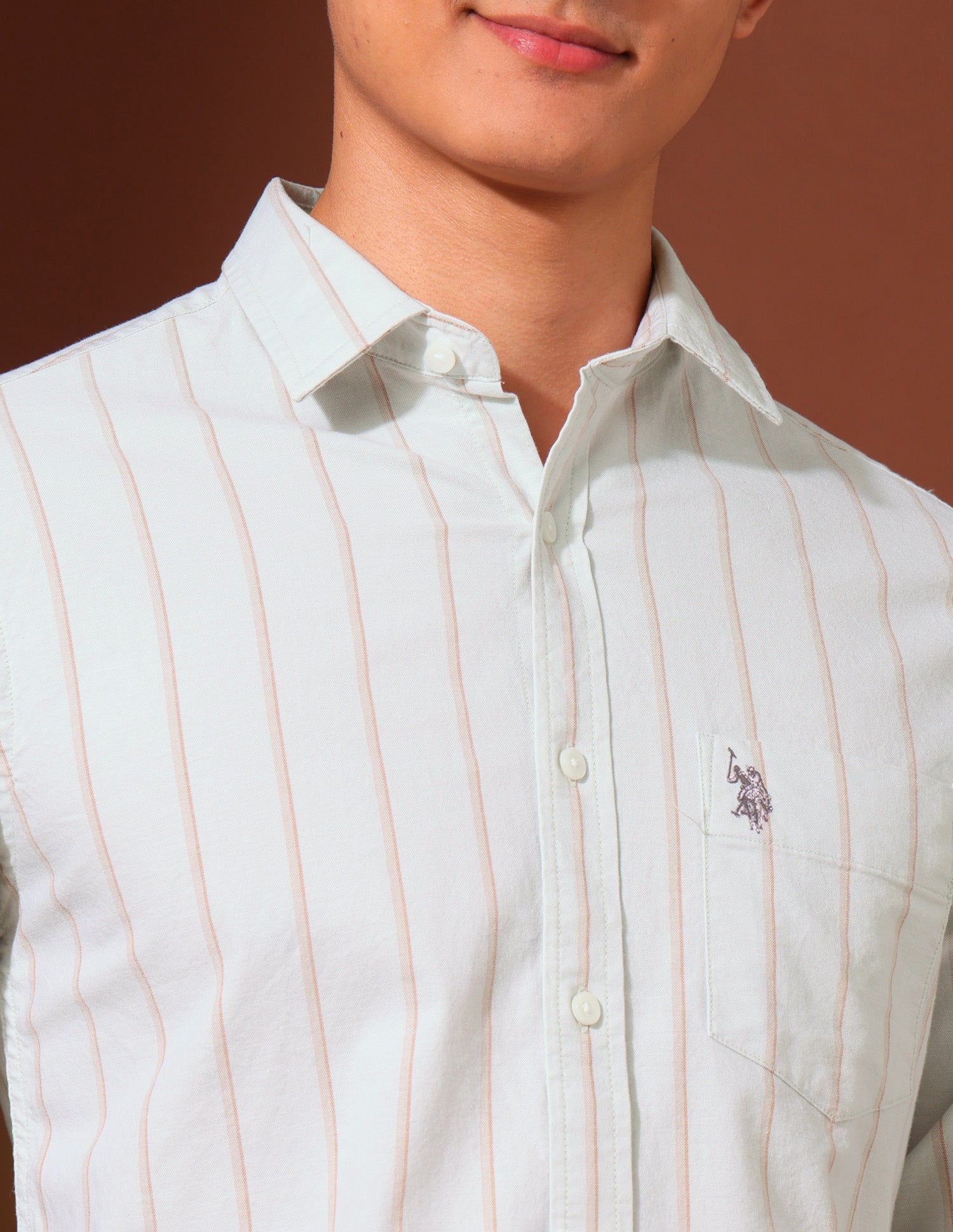 Oxford Vertical Striped Shirt Beige - U.S. Polo Assn. India | Large