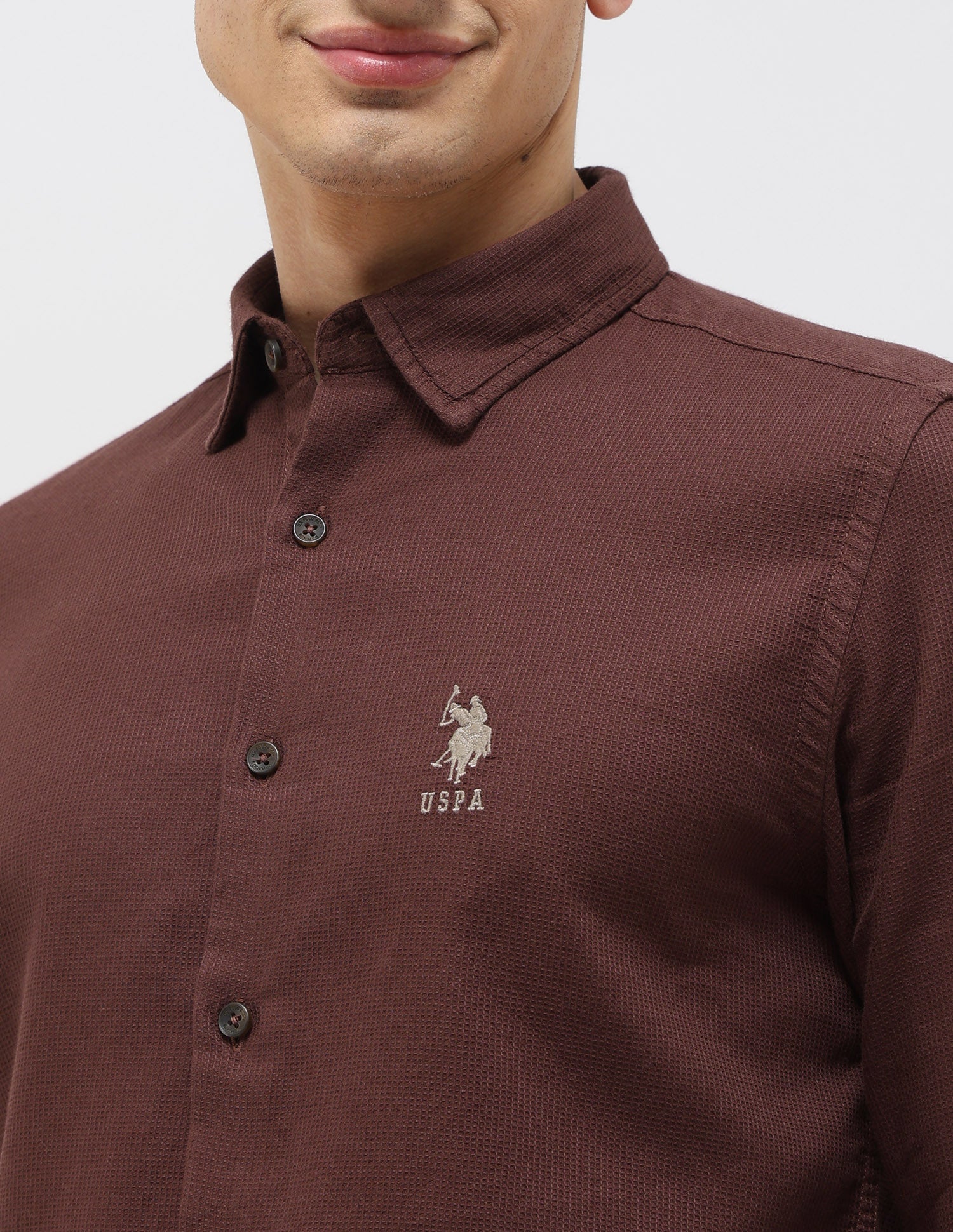 Textured Pure Cotton Shirt Rust - U.S. Polo Assn. India | Large
