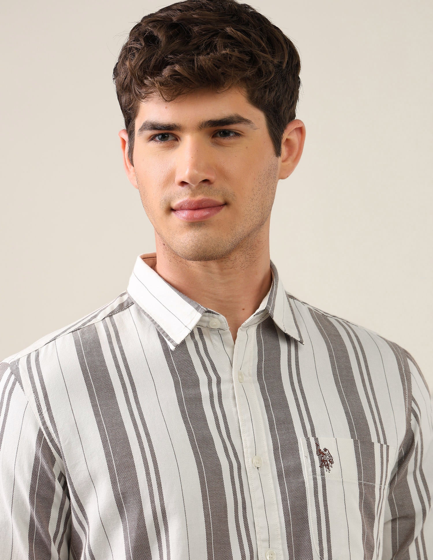 Vertical Striped Regular Fit Shirt Brown - U.S. Polo Assn. India | Large