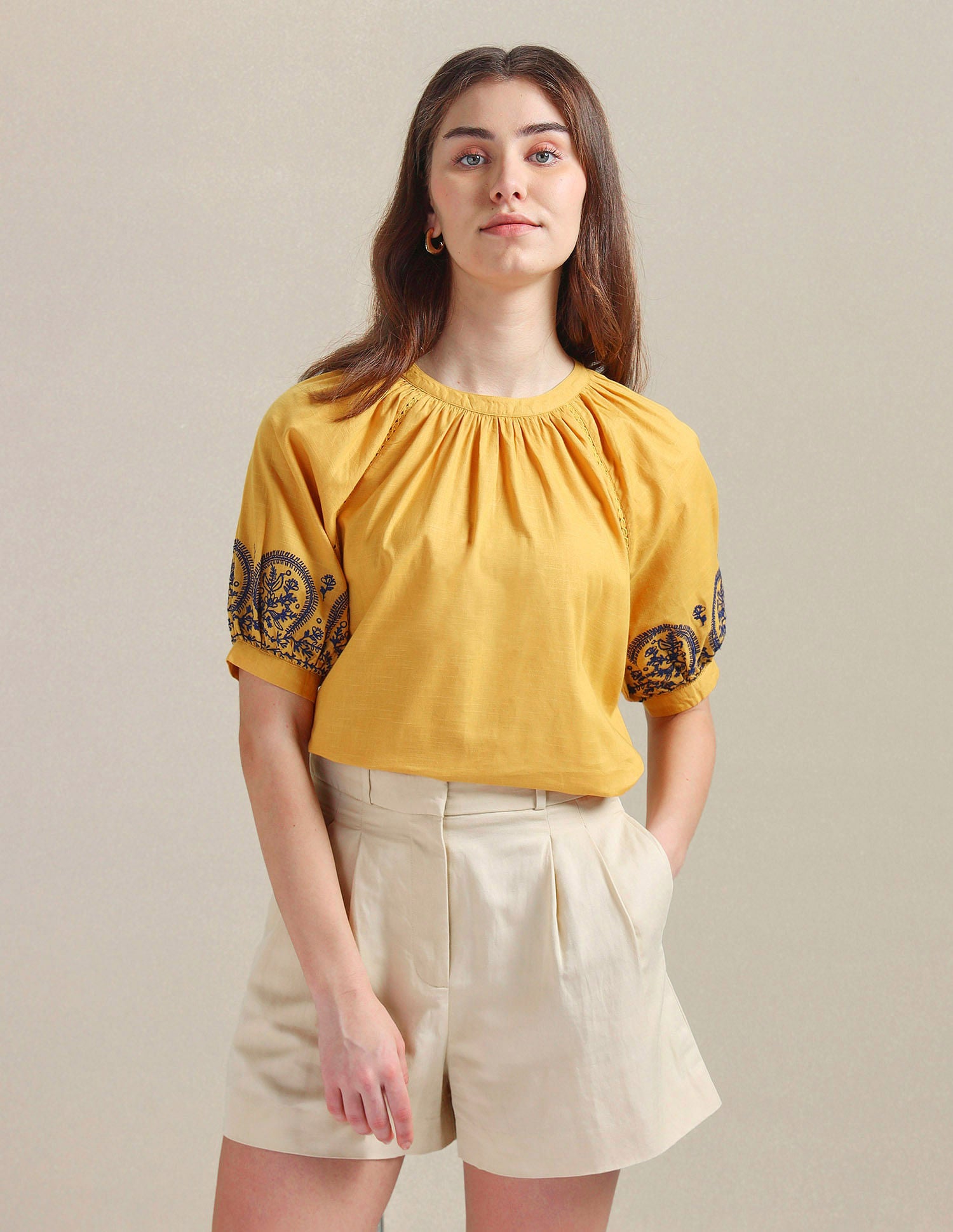 Embroidered Cotton Top Mustard - U.S. POLO ASSN. | Large