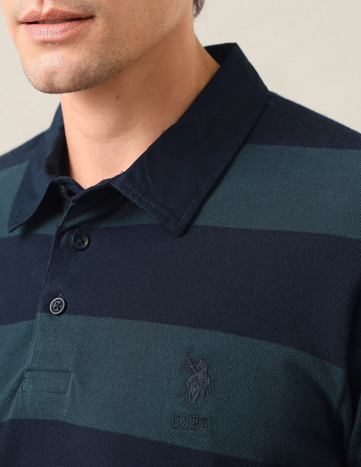Horizontal Striped Slim Fit Polo Shirt Green - U.S. Polo Assn. India | Large