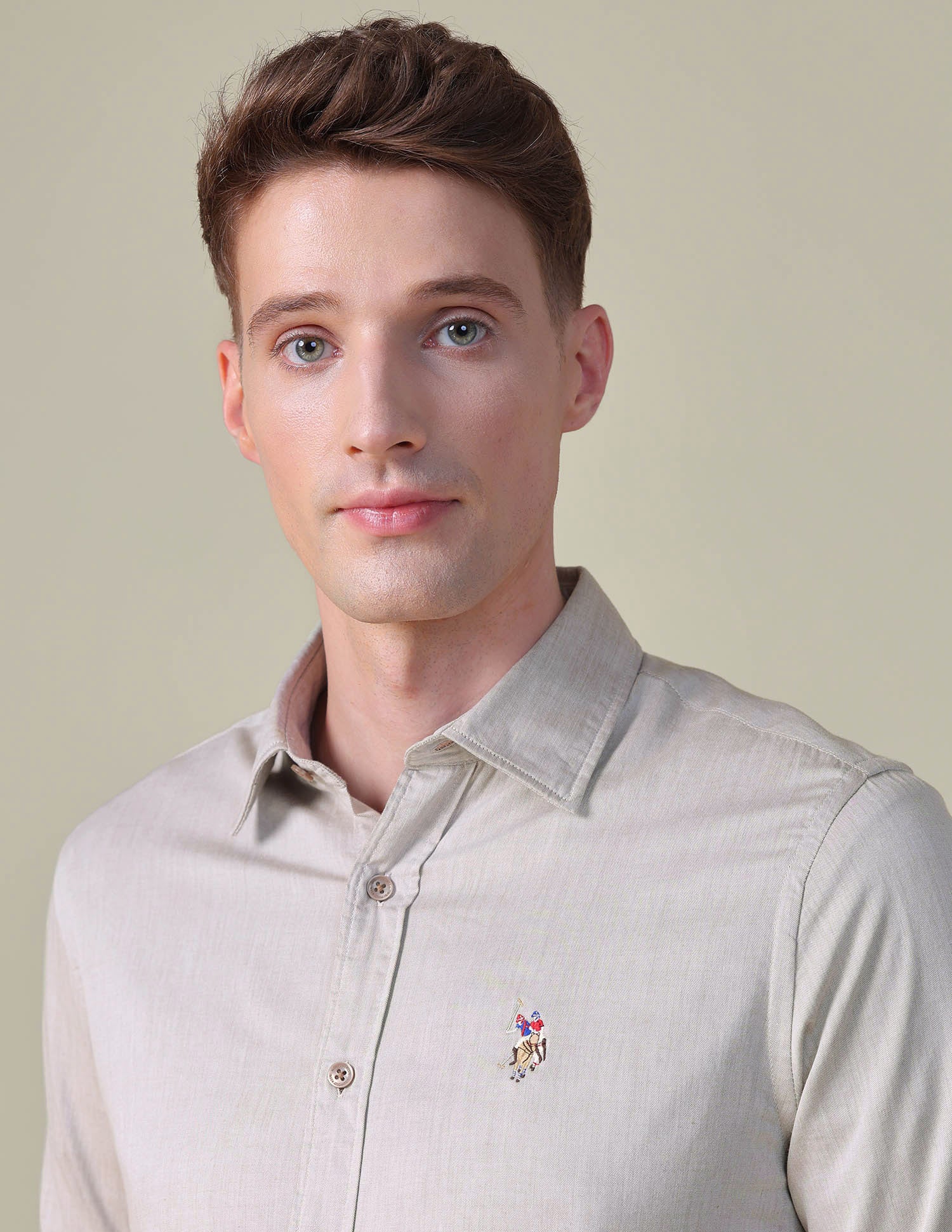 Twill Tailored Fit Shirt Light Brown - U.S. POLO ASSN. | Large