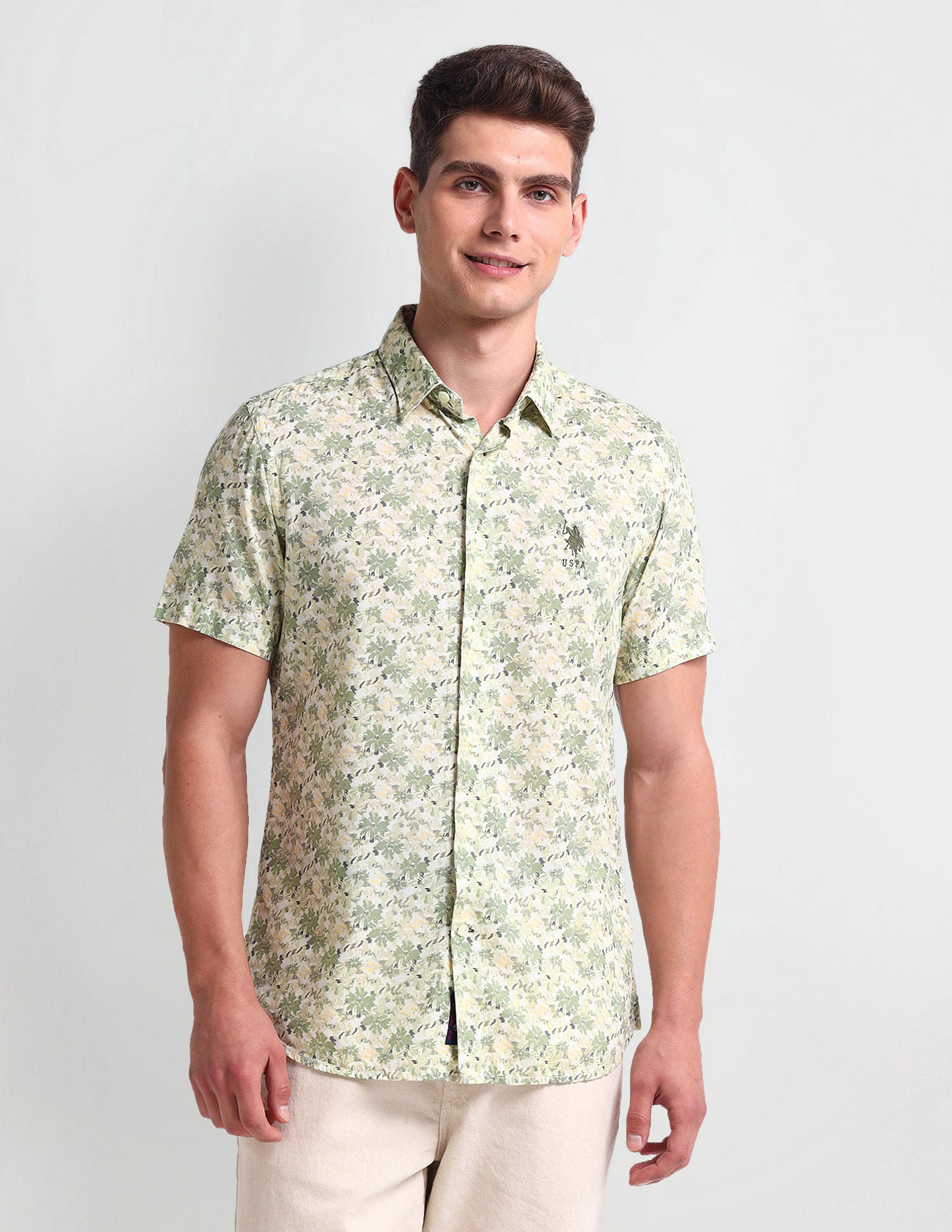 Floral Print Slim Fit Shirt Green - U.S. Polo Assn. India | Large