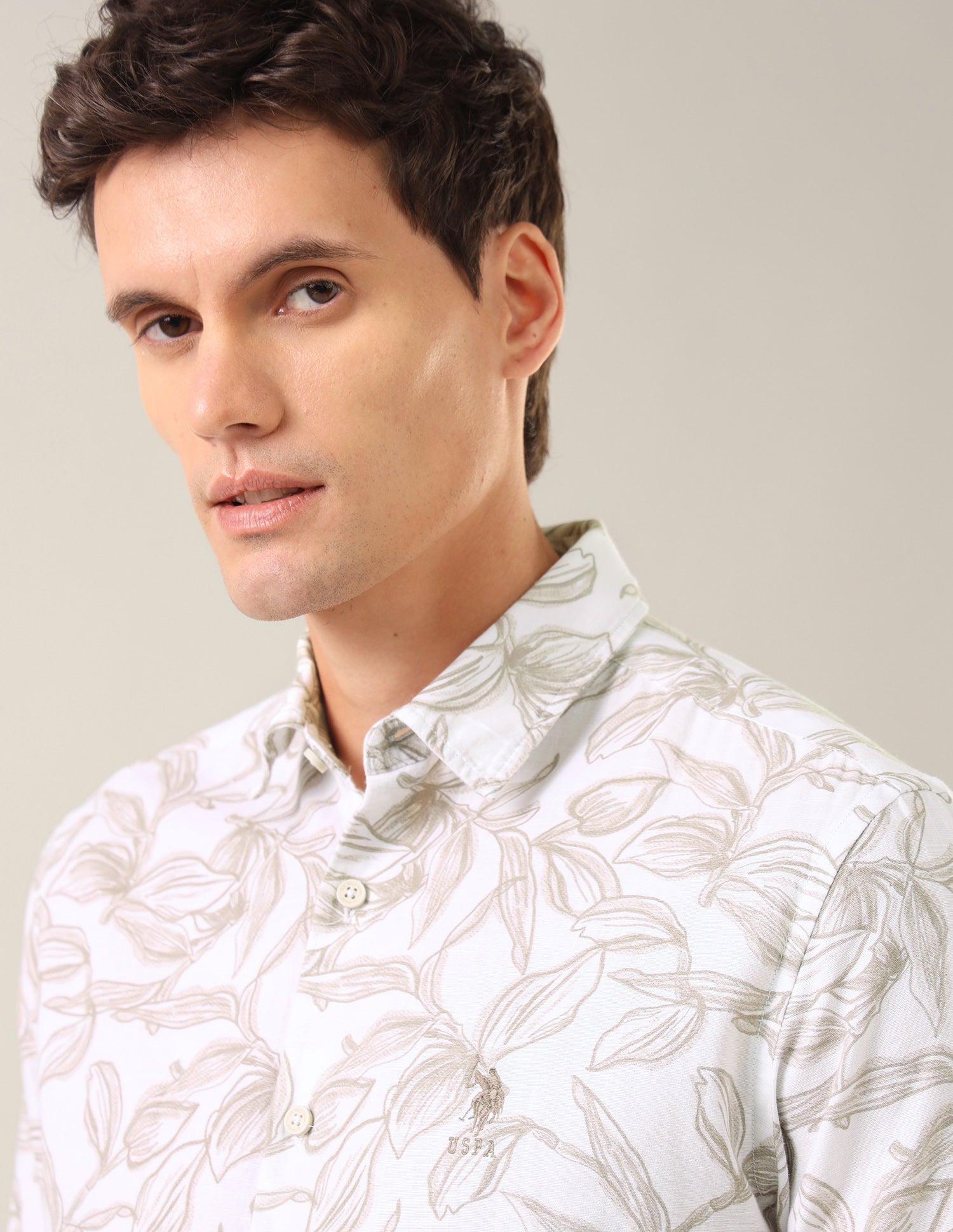 Tropical Printed Regular Fit Shirt Beige - U.S. Polo Assn. India | Large