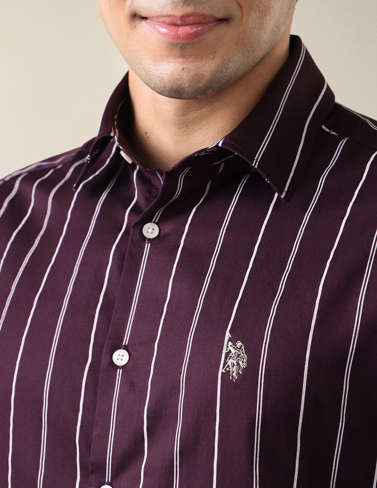 Satin Vertical Striped Shirt Dark Purple - U.S. Polo Assn. India | Large