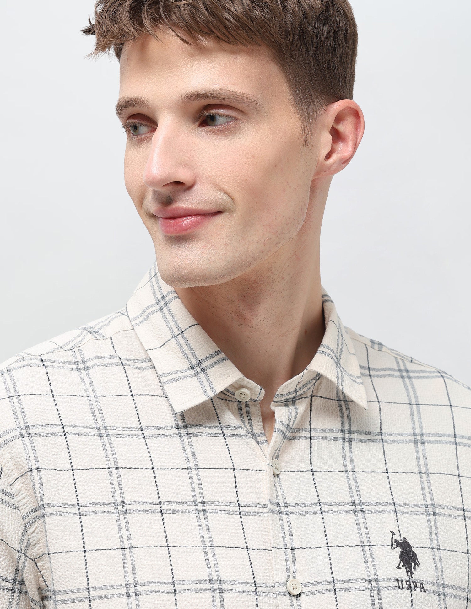 Grid Tattersall Checked Regular Fit Shirt Ecru - U.S. Polo Assn. India | Large