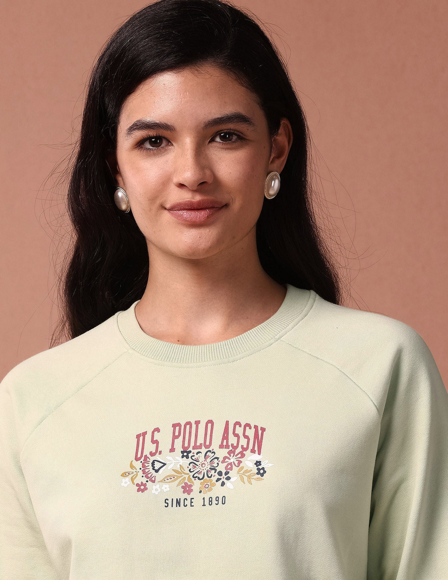 Brand Print Raglan Sweatshirt Mint - U.S. Polo Assn. India | Large