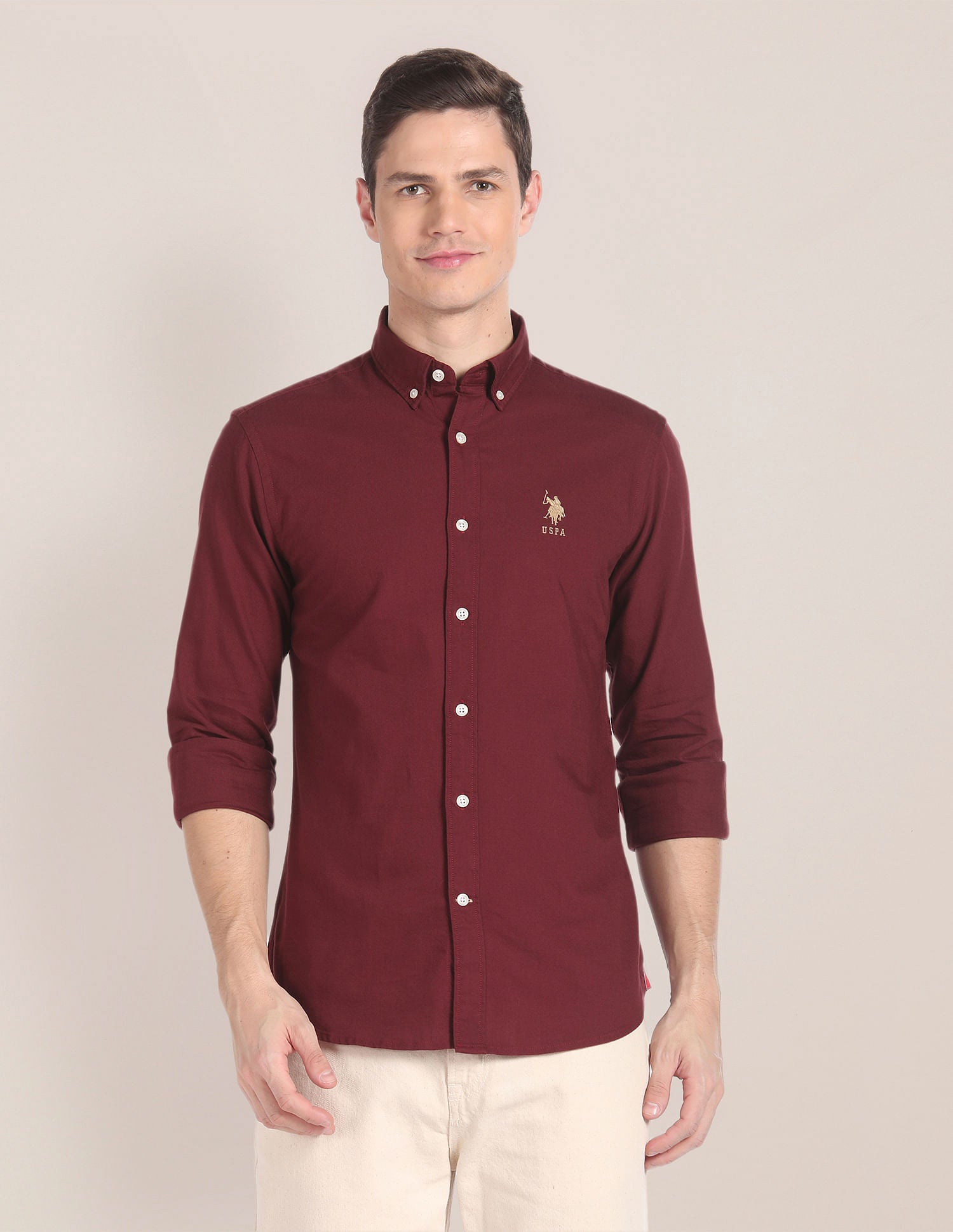 Premium Cotton Solid Shirt Maroon - U.S. POLO ASSN. | Large
