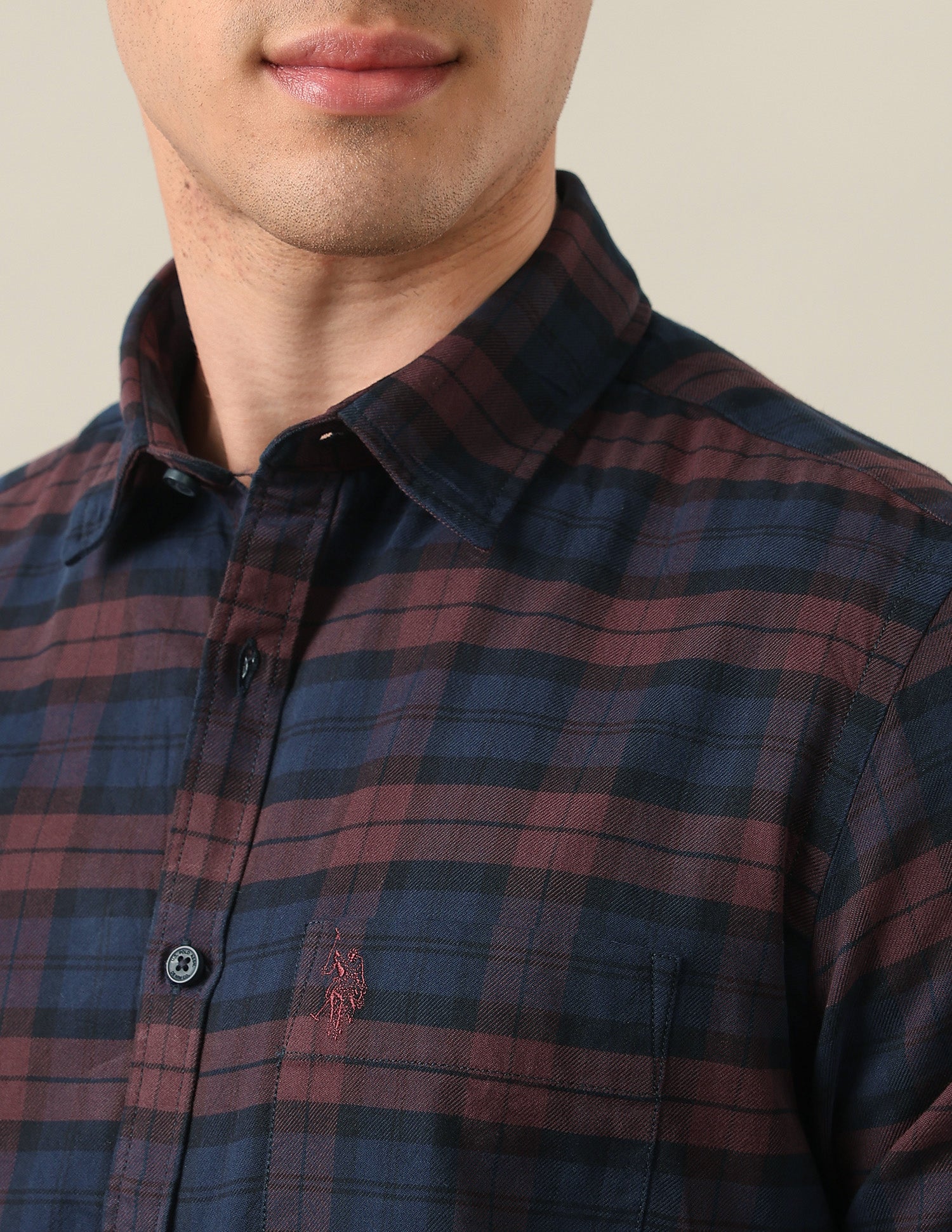 Grid Tattersall Checked Twill Shirt Maroon - U.S. Polo Assn. India | Large