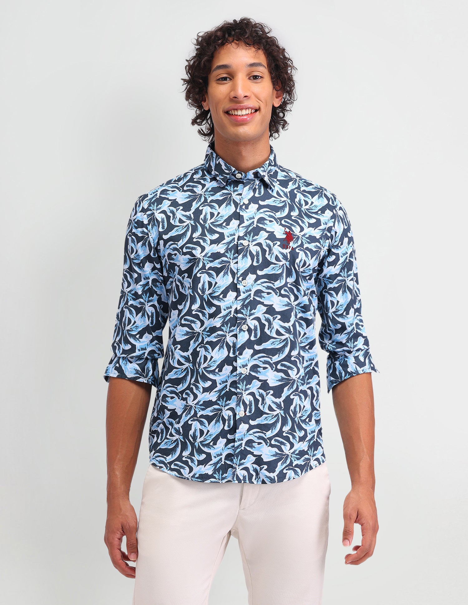 Floral Pattern Twill Shirt Navy - U.S. Polo Assn. India | Large