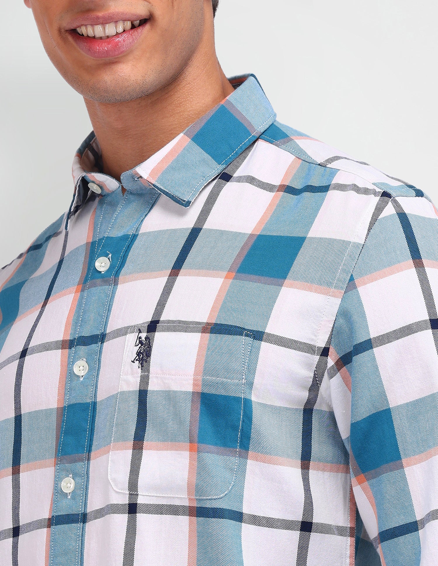 Plaid Checked Slim Fit Shirt Turquoise - U.S. Polo Assn. India | Large