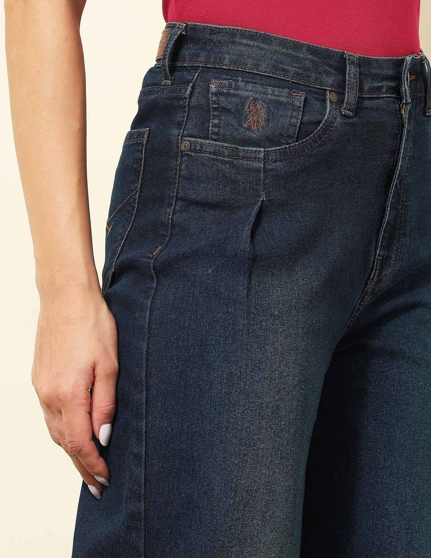 High Rise Wide Leg Fit Jeans Dark Blue - U.S. POLO ASSN. | Large