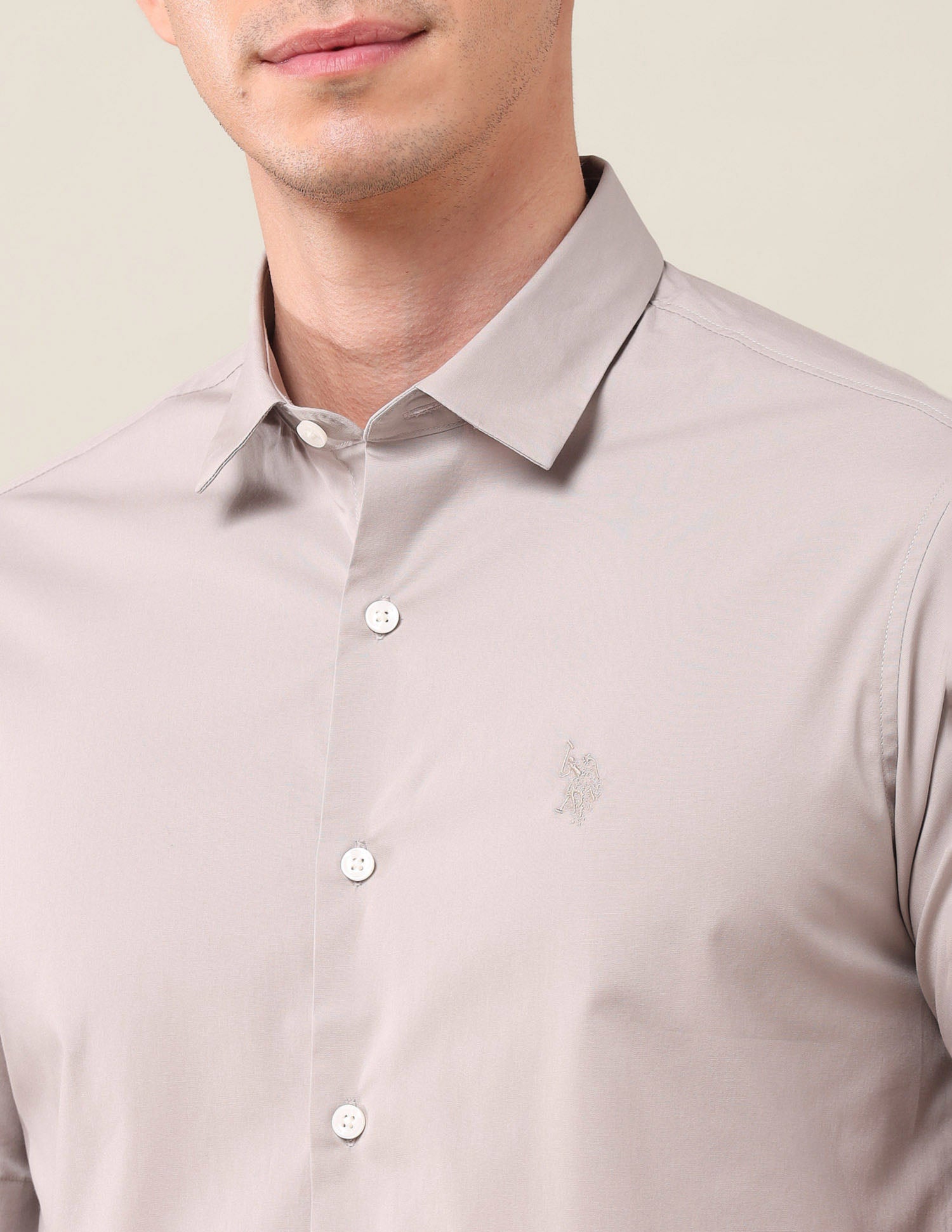 Solid Tailored Fit Shirt Lt Beige - U.S. POLO ASSN. | Large