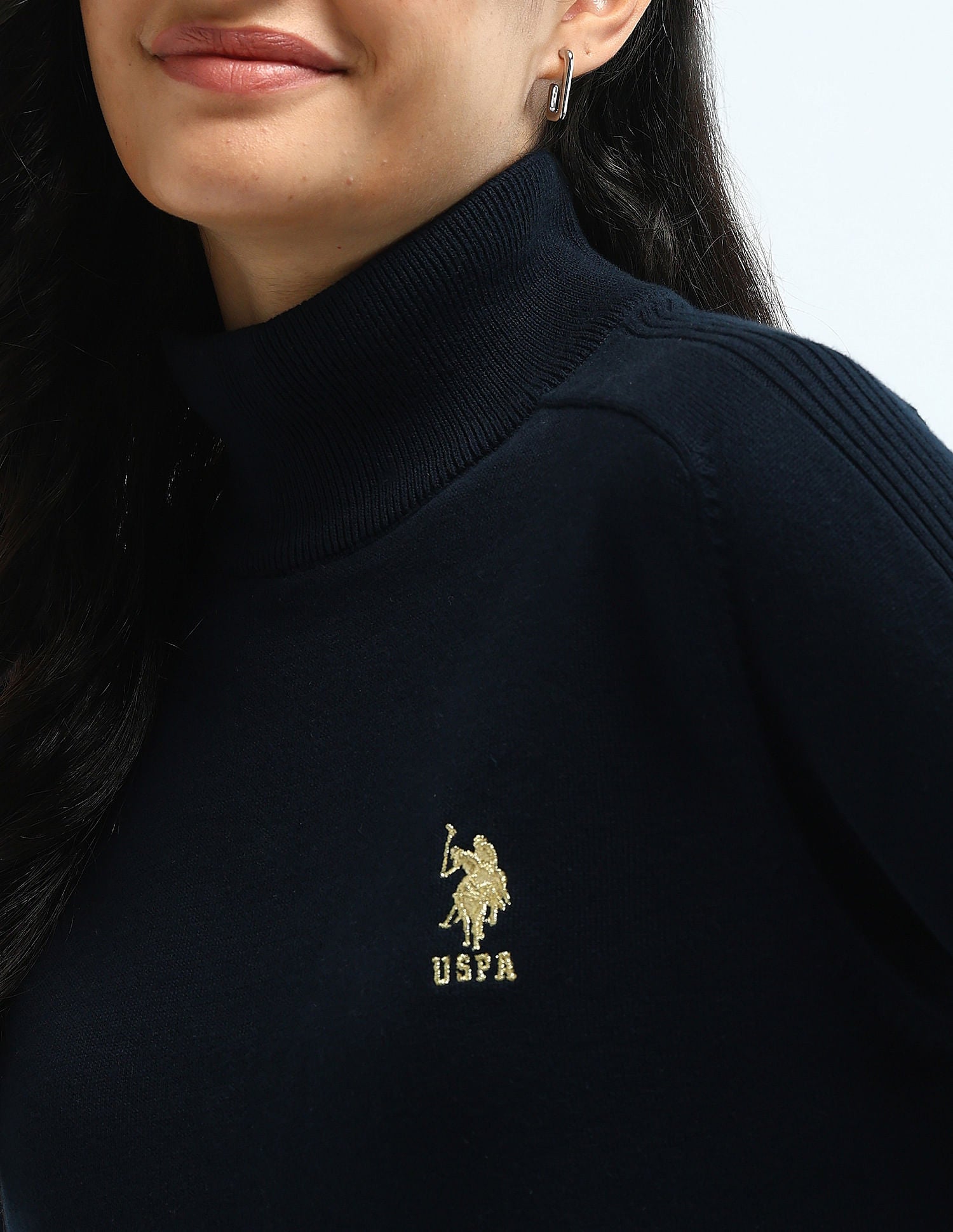 High Neck Cotton Sweater Navy - U.S. Polo Assn. India | Large